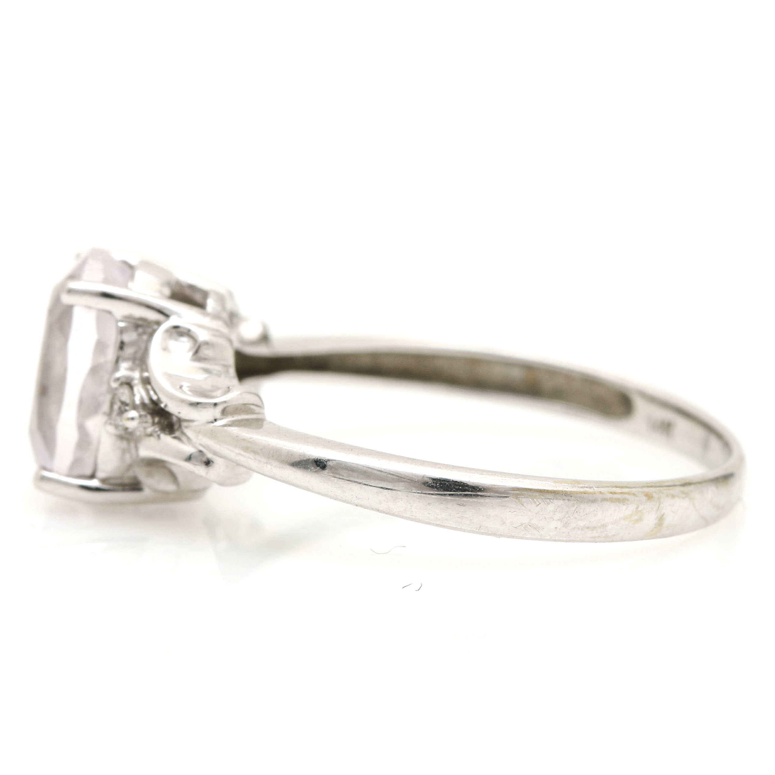 14K White Gold Kunzite and Diamond Ring