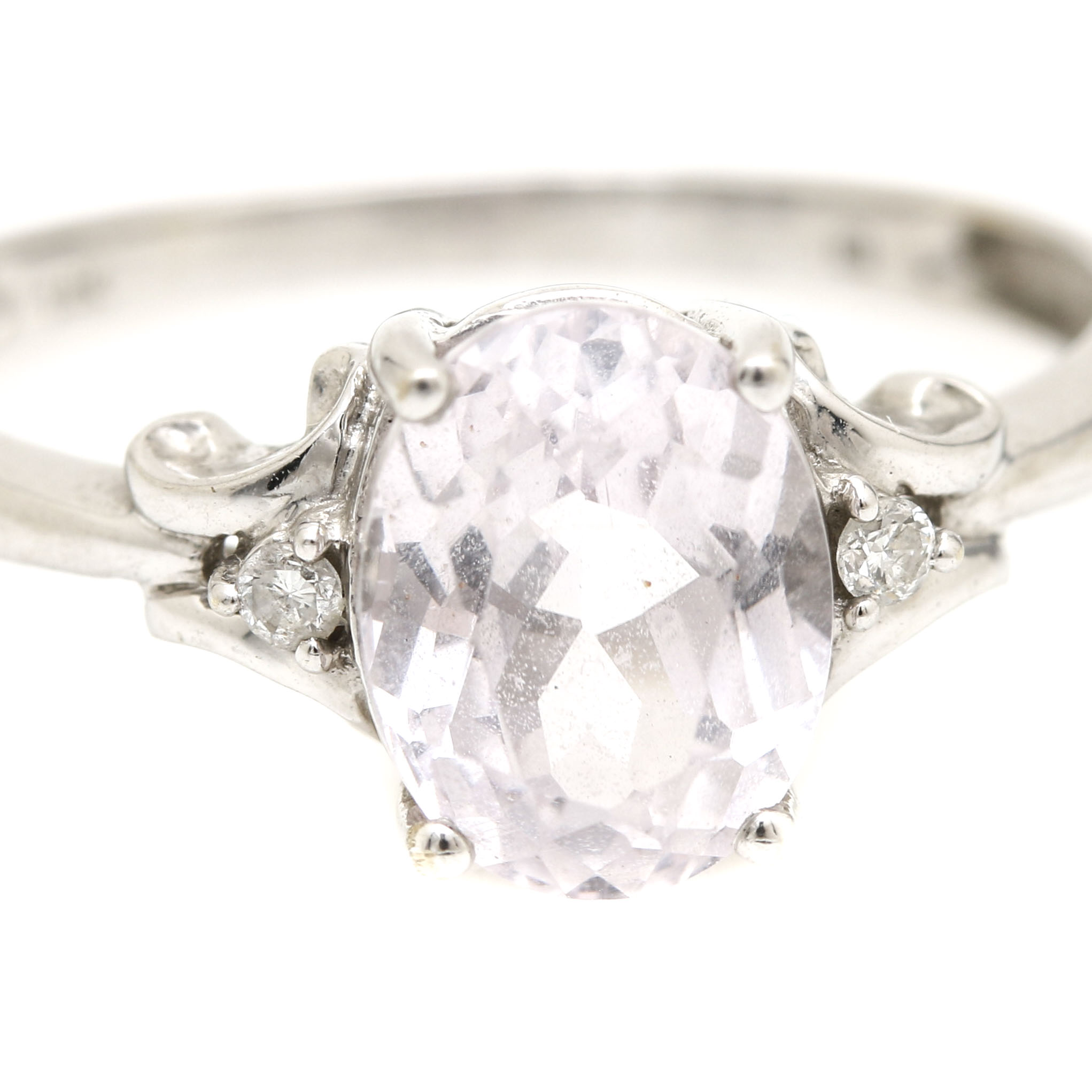 14K White Gold Kunzite and Diamond Ring