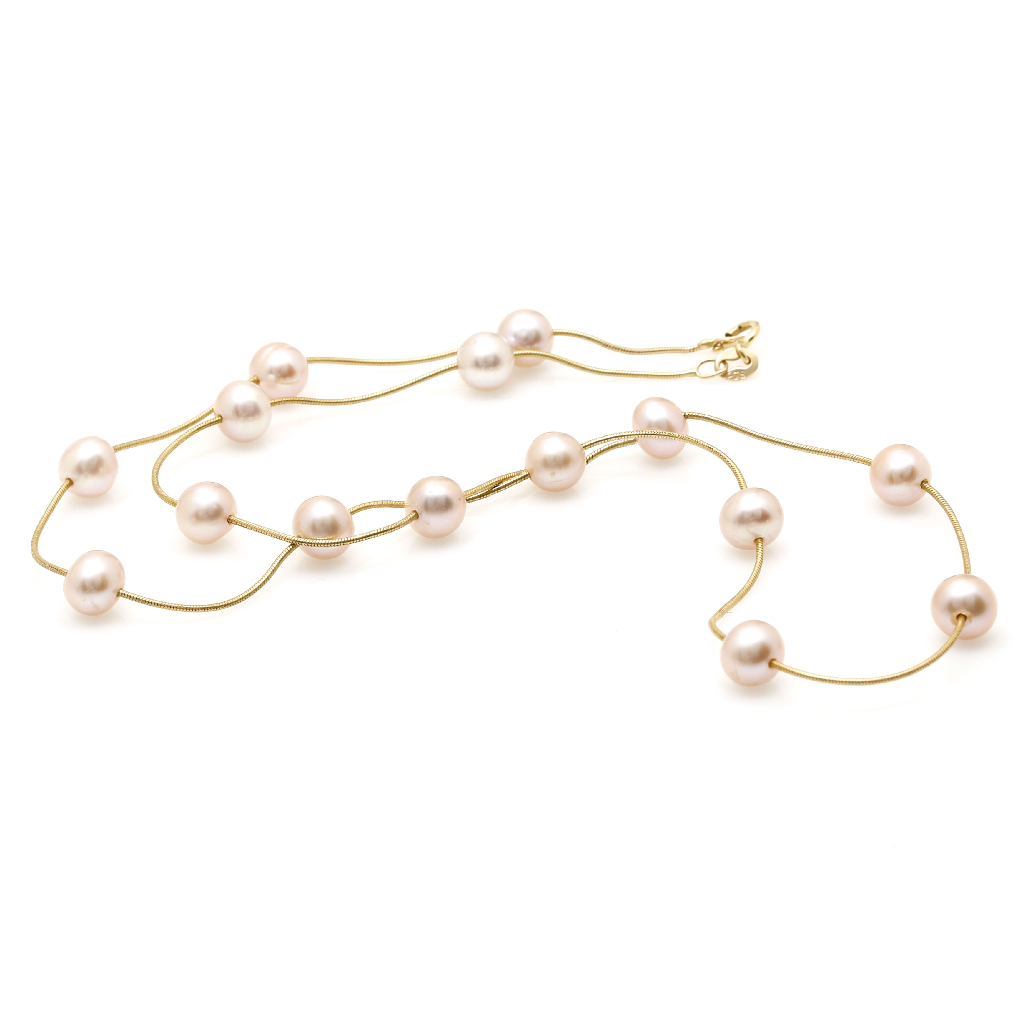 14K Yellow Gold Cultured Pearl Station Necklace