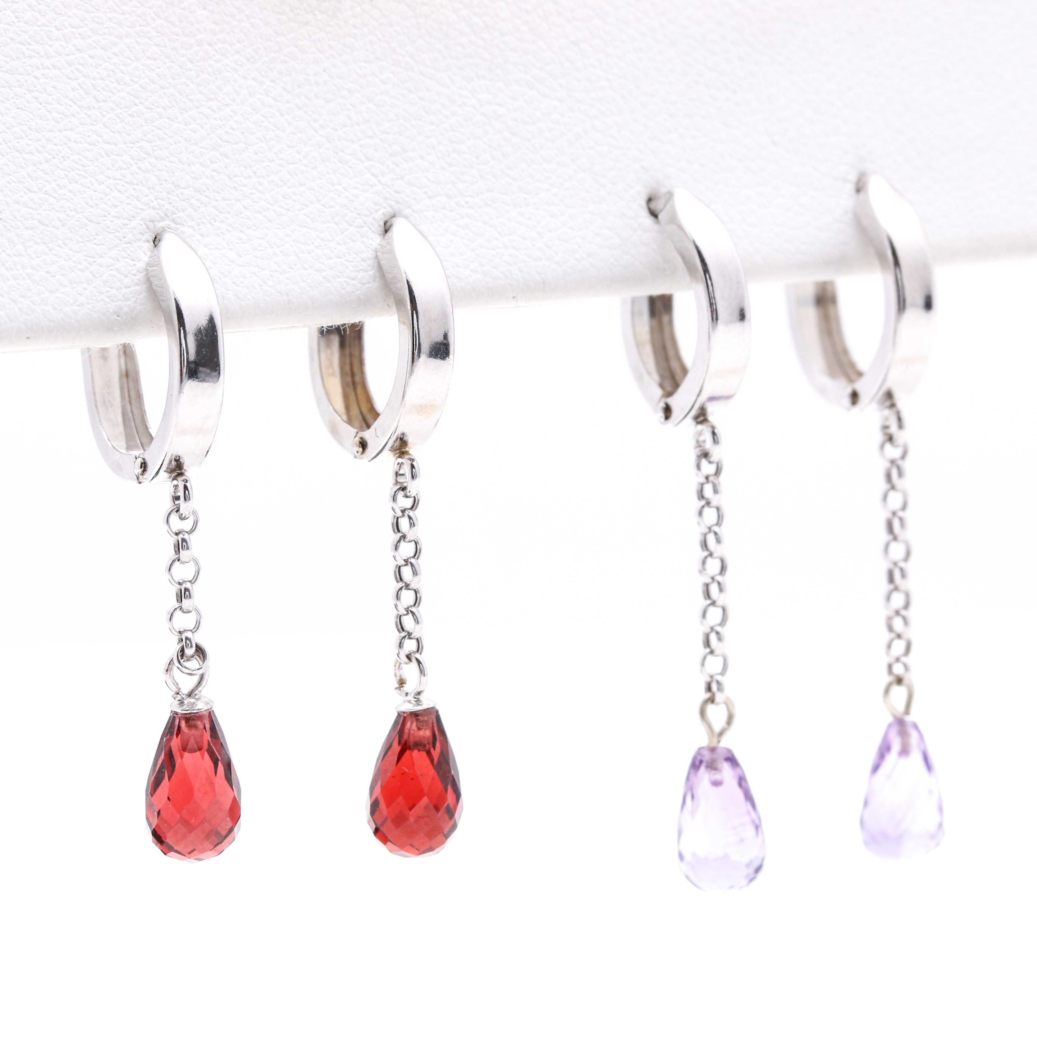 14K White Gold and Gemstone Drop Earrings