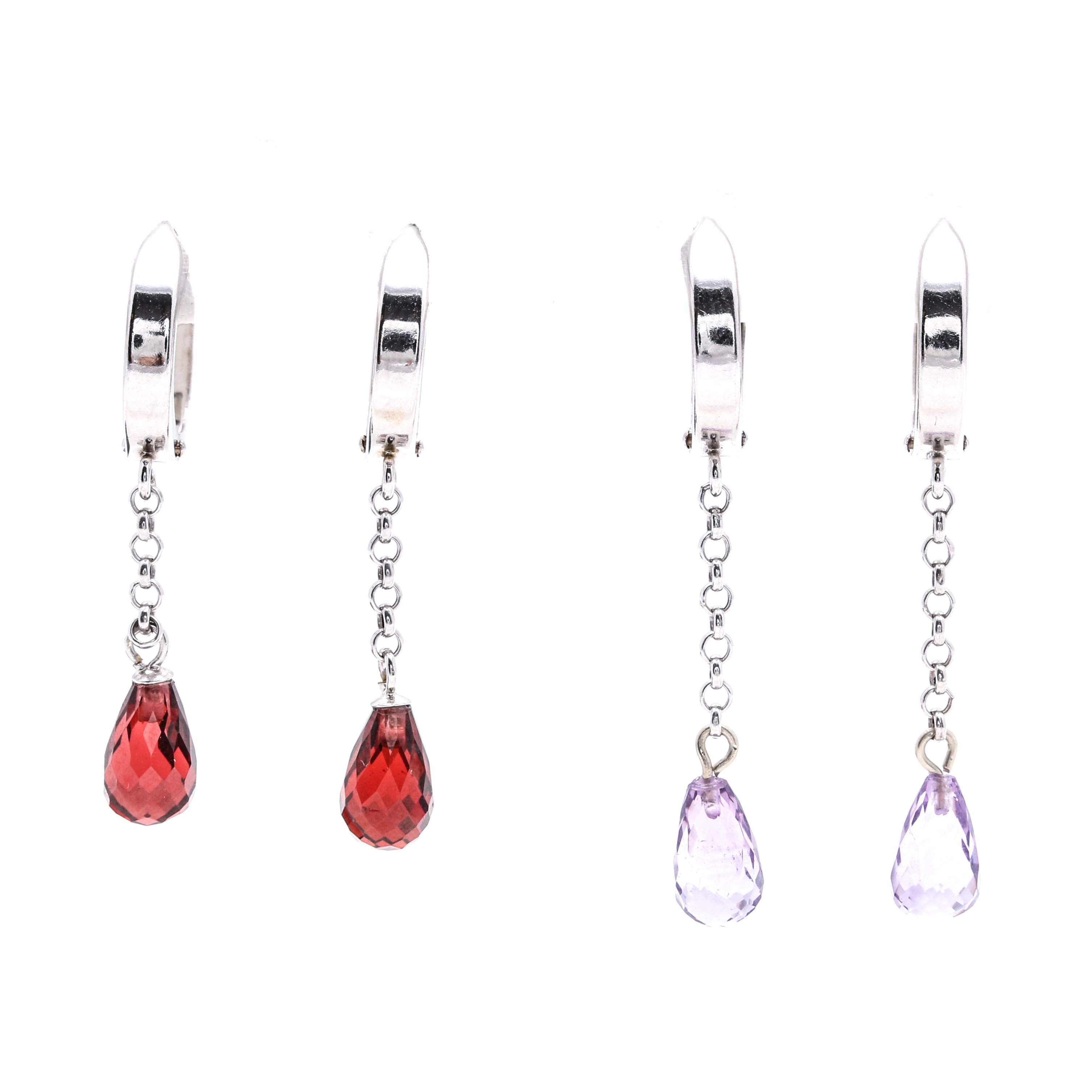 14K White Gold and Gemstone Drop Earrings