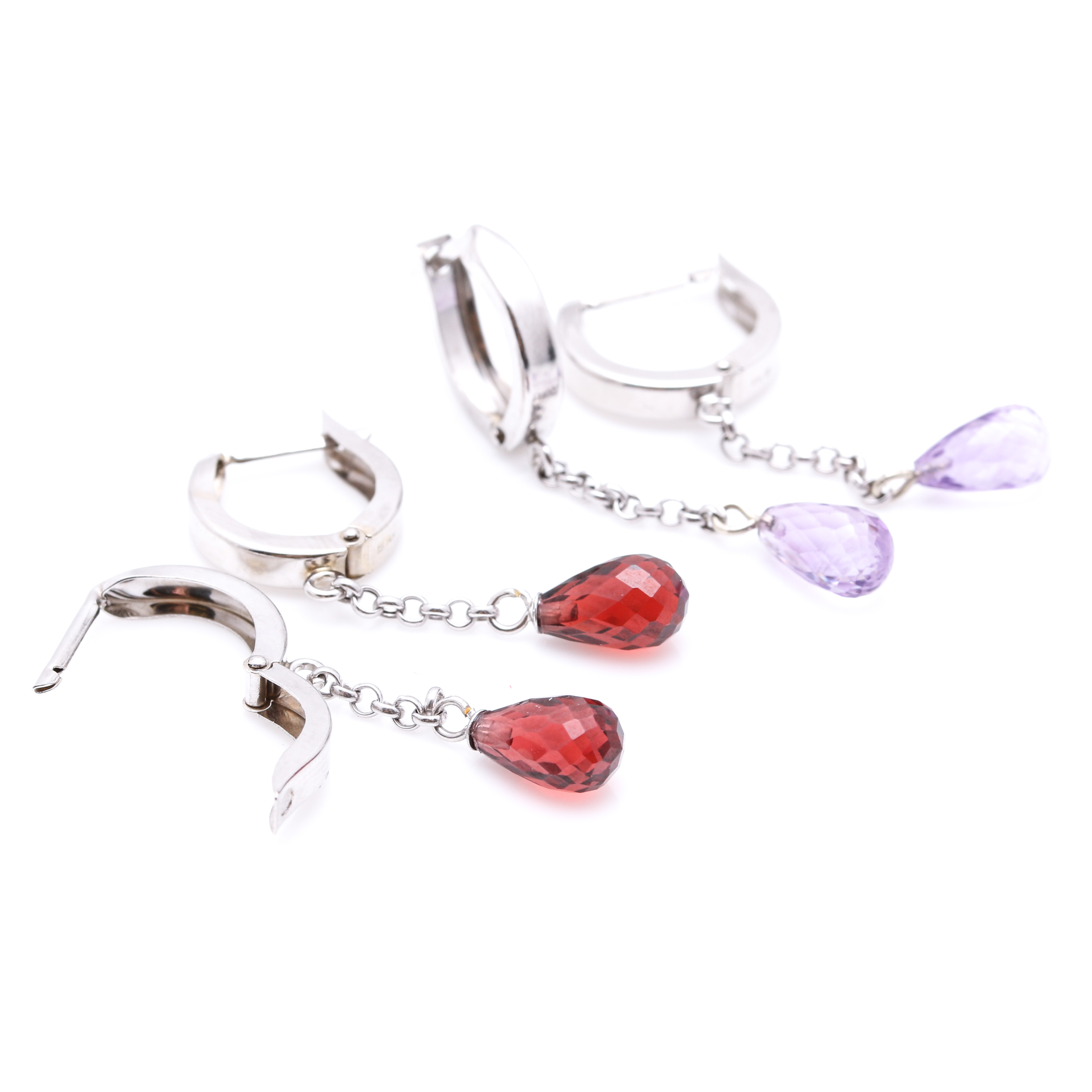 14K White Gold and Gemstone Drop Earrings