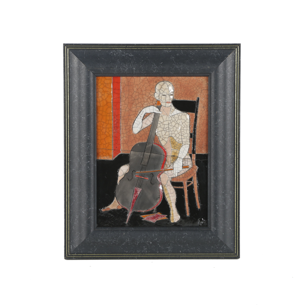Ceramic Tile Art of Nude Cellist