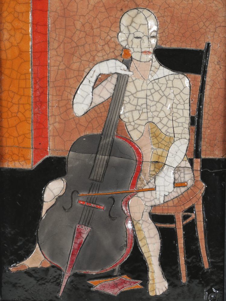 Ceramic Tile Art of Nude Cellist