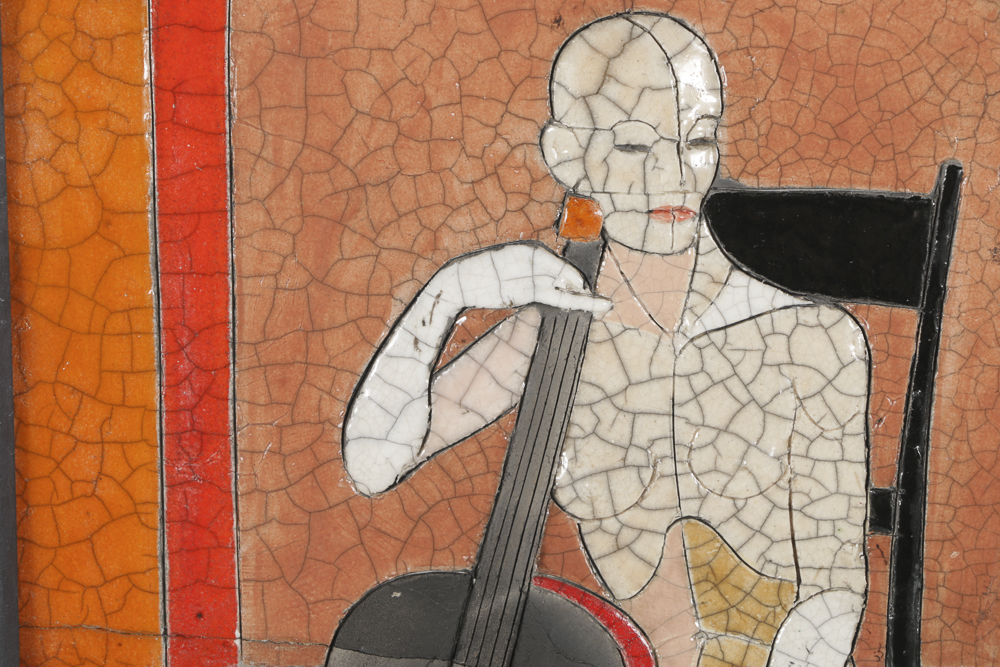 Ceramic Tile Art of Nude Cellist