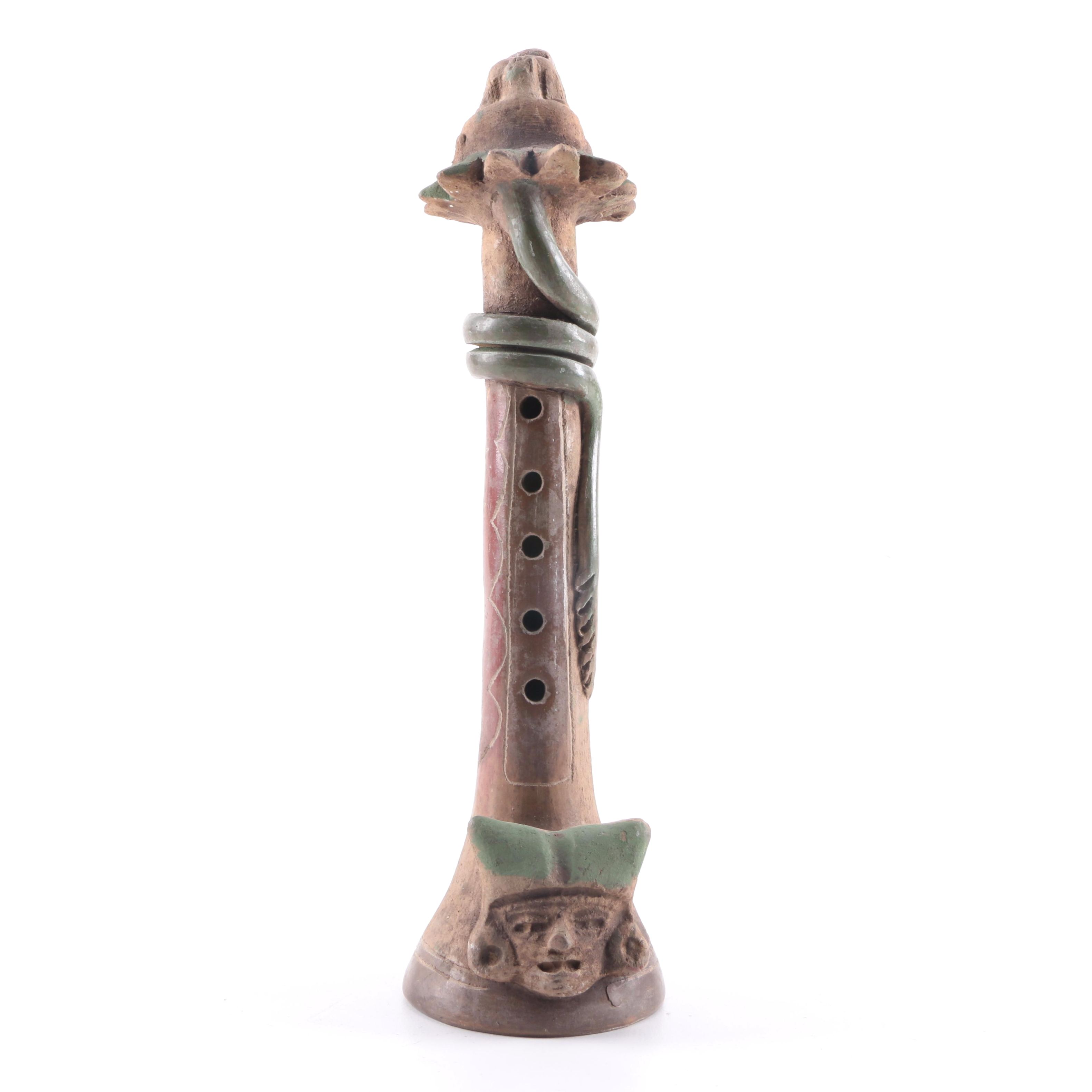 Antique Mesoamerican Anthropomorphic Clay Flute