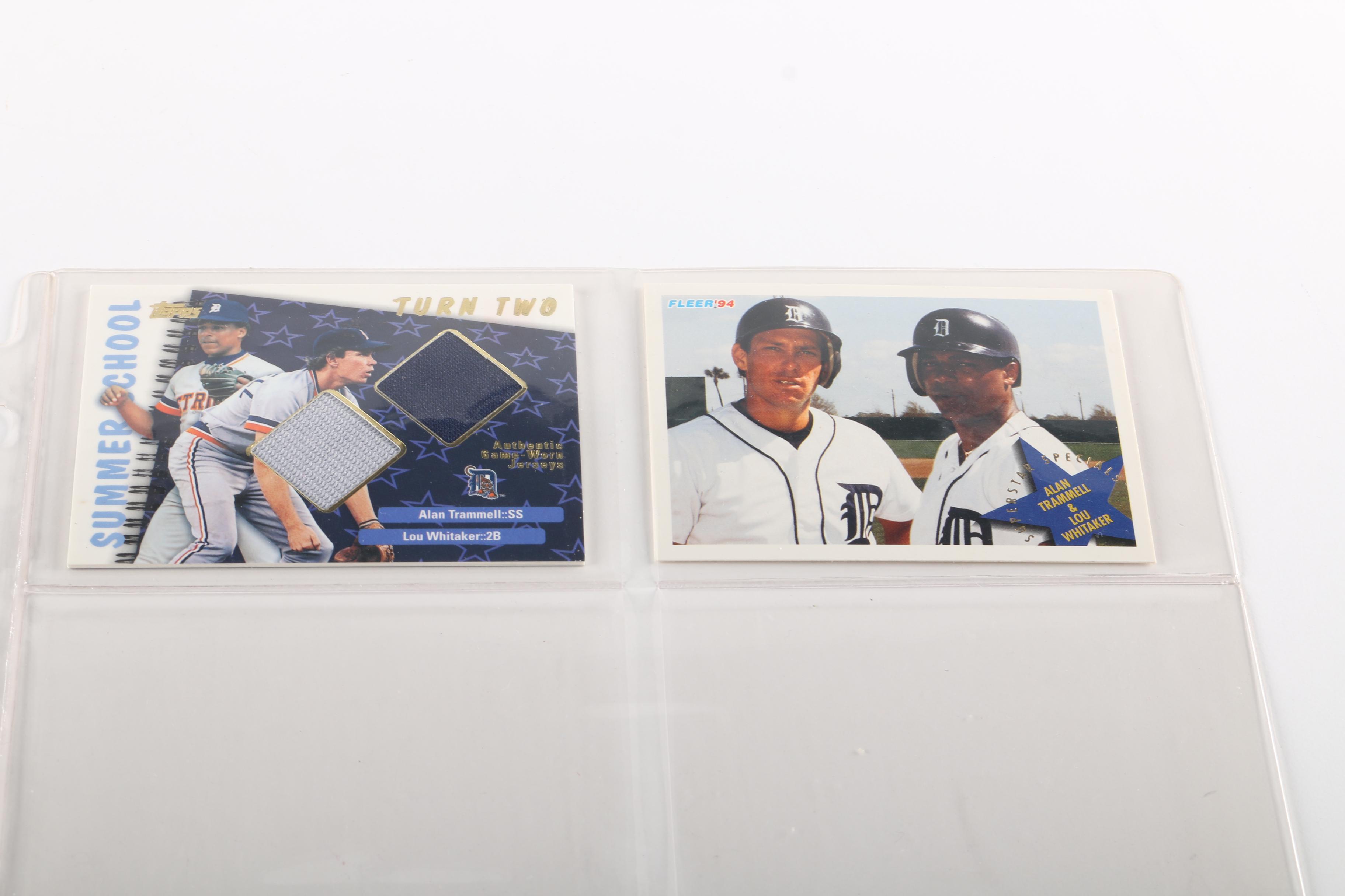 Detroit Tigers Cards Featuring Trammel Signature and Game-Used Memorabilia