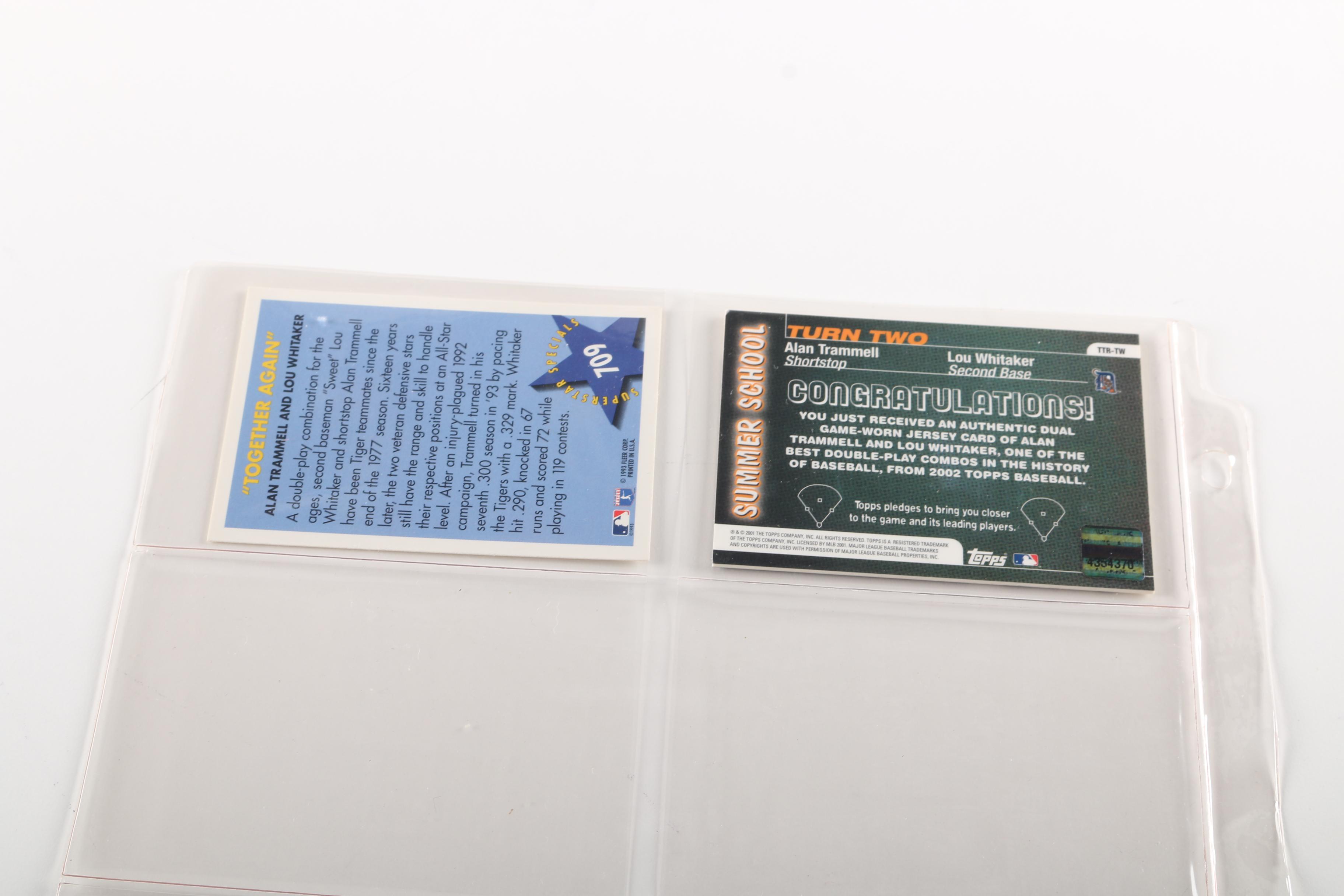 Detroit Tigers Cards Featuring Trammel Signature and Game-Used Memorabilia