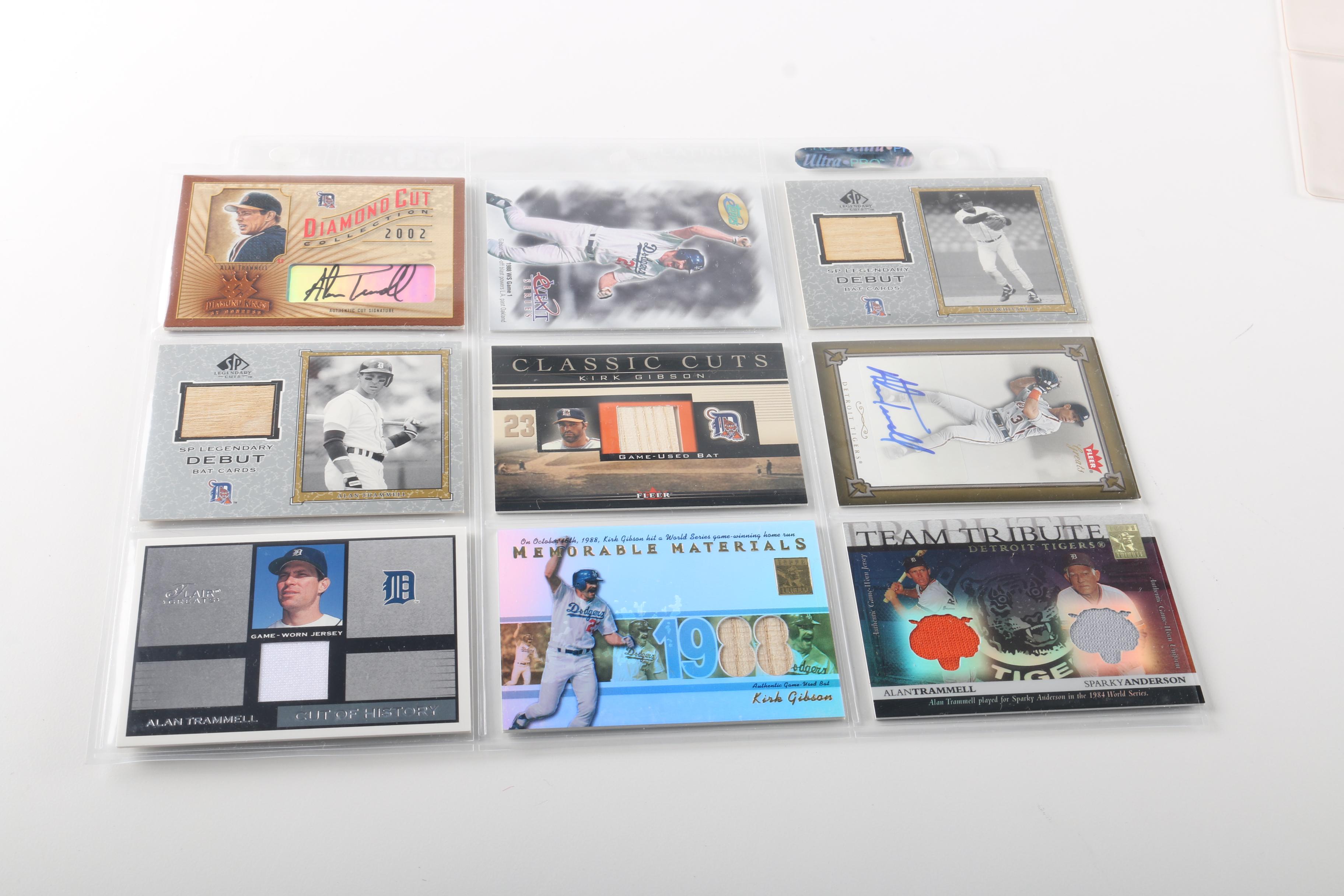 Detroit Tigers Cards Featuring Trammel Signature and Game-Used Memorabilia