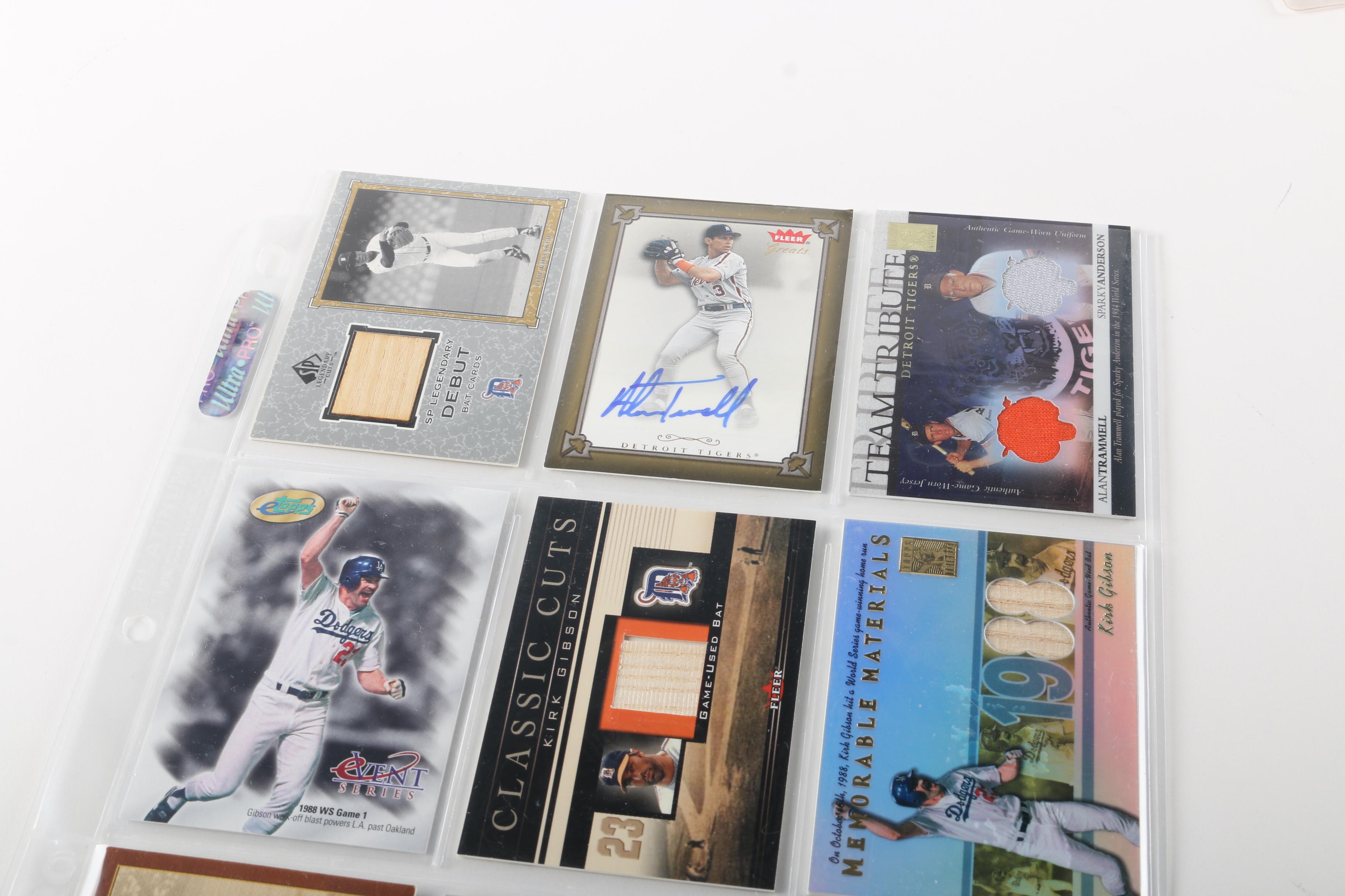 Detroit Tigers Cards Featuring Trammel Signature and Game-Used Memorabilia