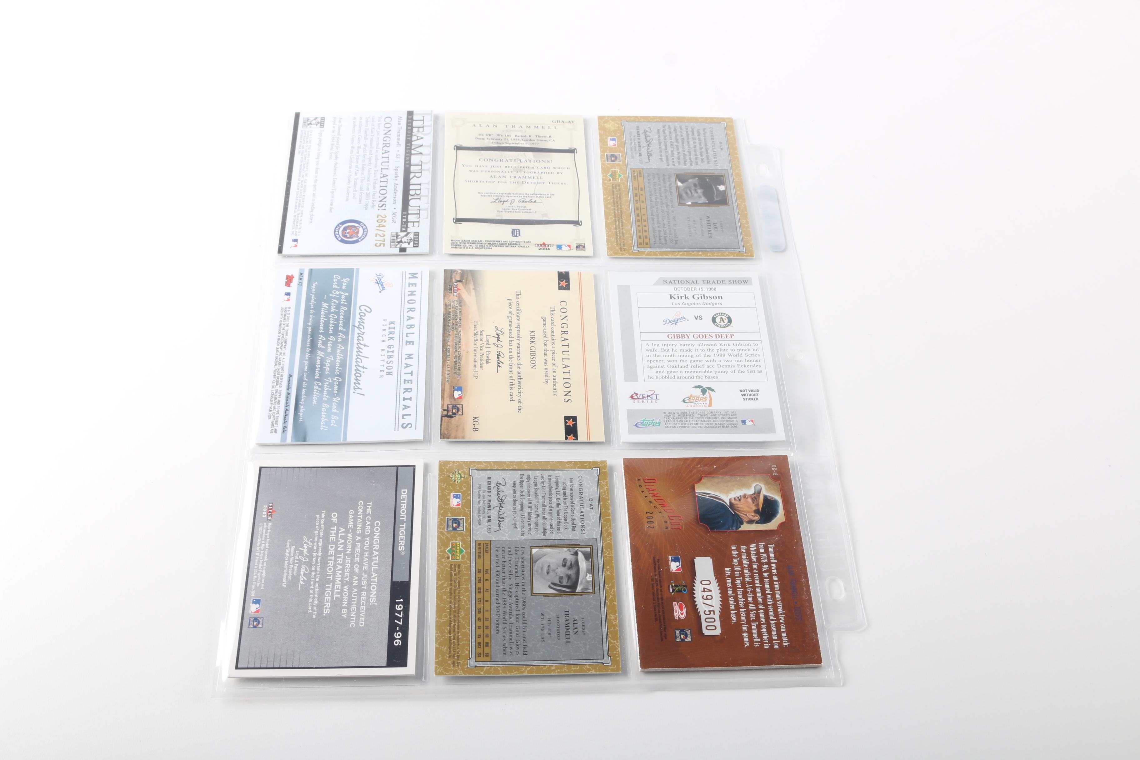 Detroit Tigers Cards Featuring Trammel Signature and Game-Used Memorabilia