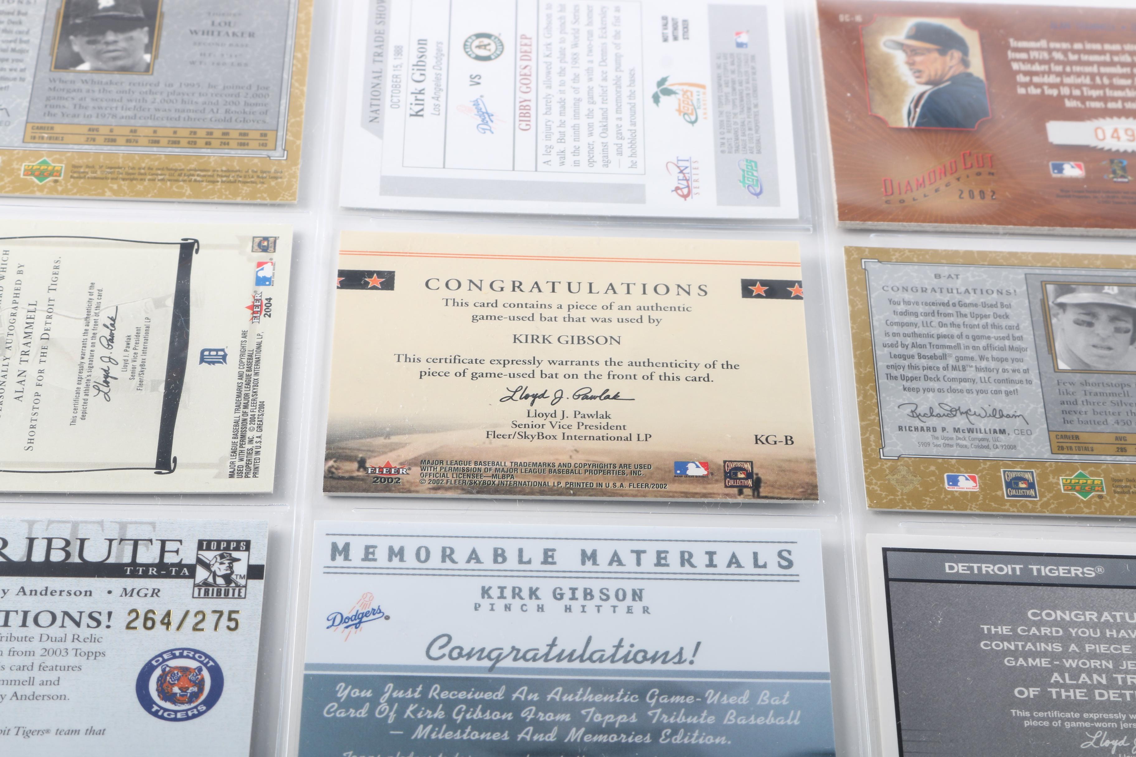 Detroit Tigers Cards Featuring Trammel Signature and Game-Used Memorabilia