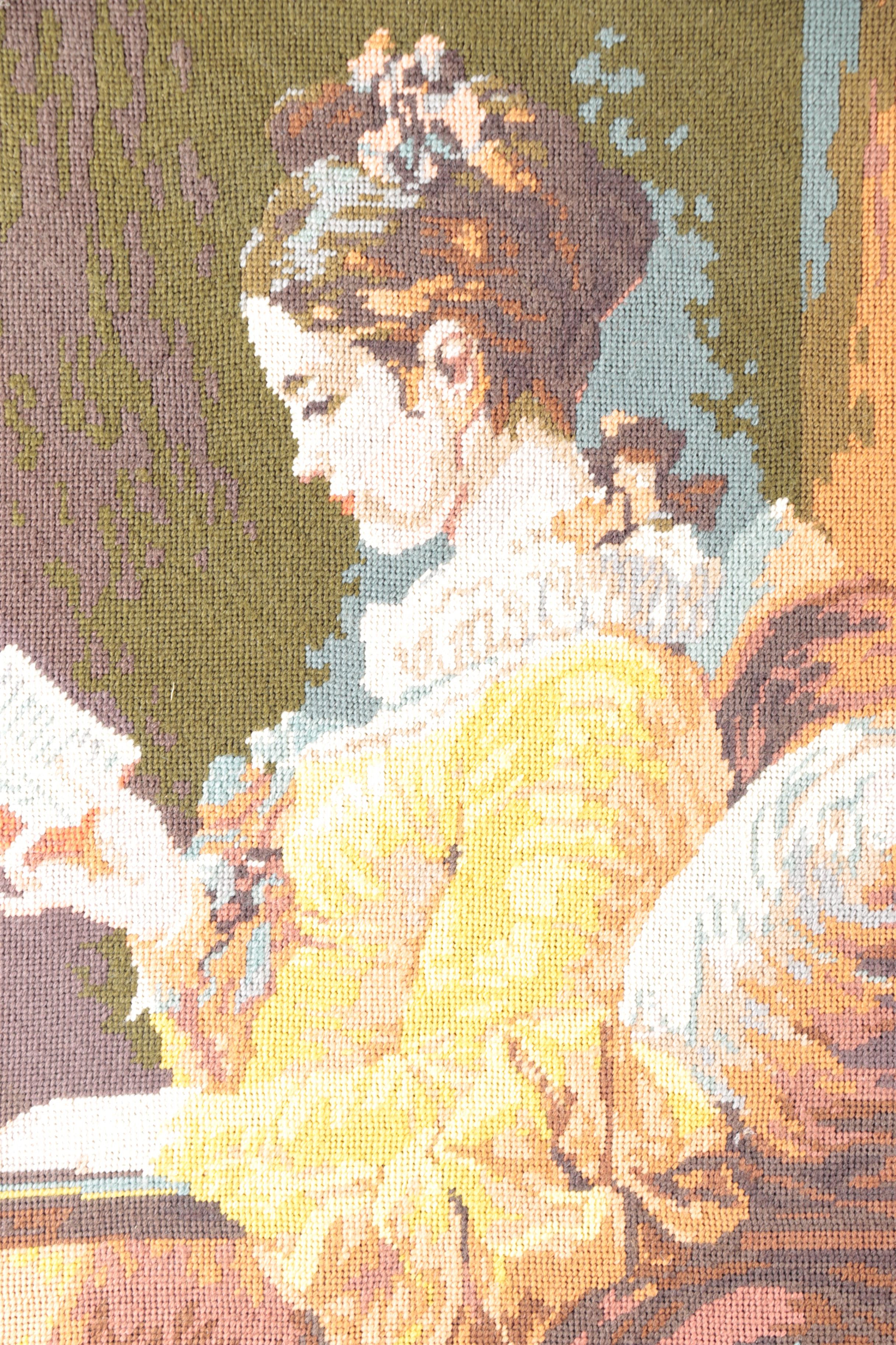 Vintage Needlepoint After Jean-Honoré Fragonard "A Young Girl Reading"