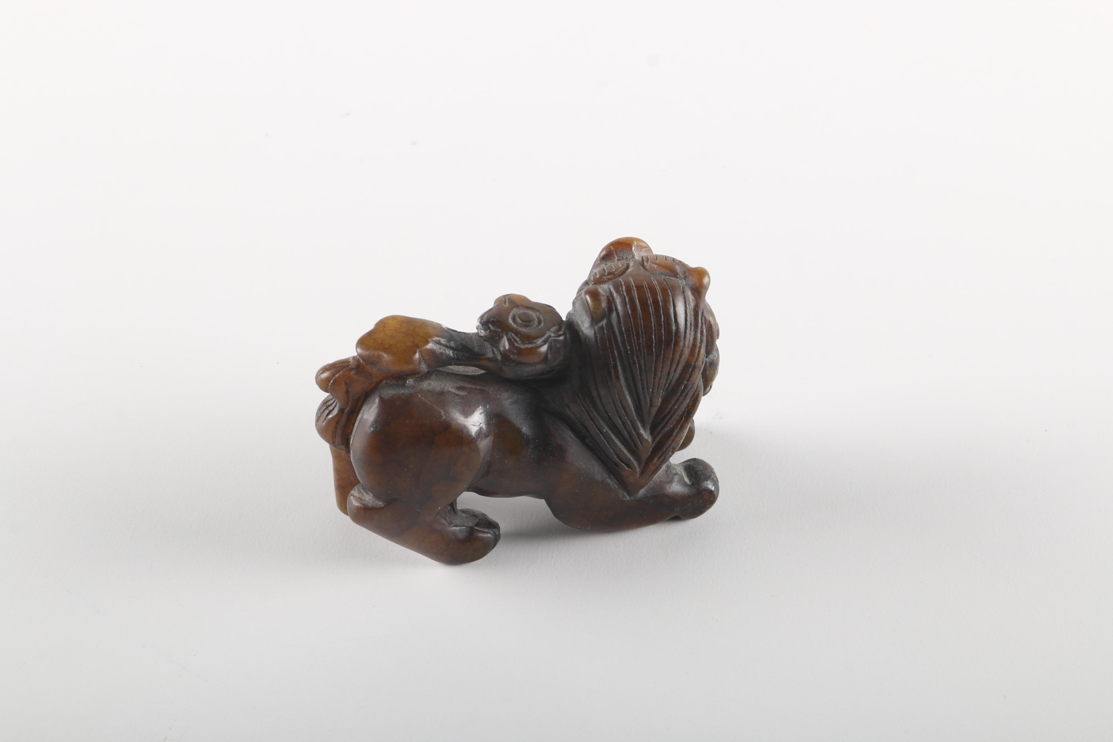 Chinese Carved Soapstone Guardian Lion