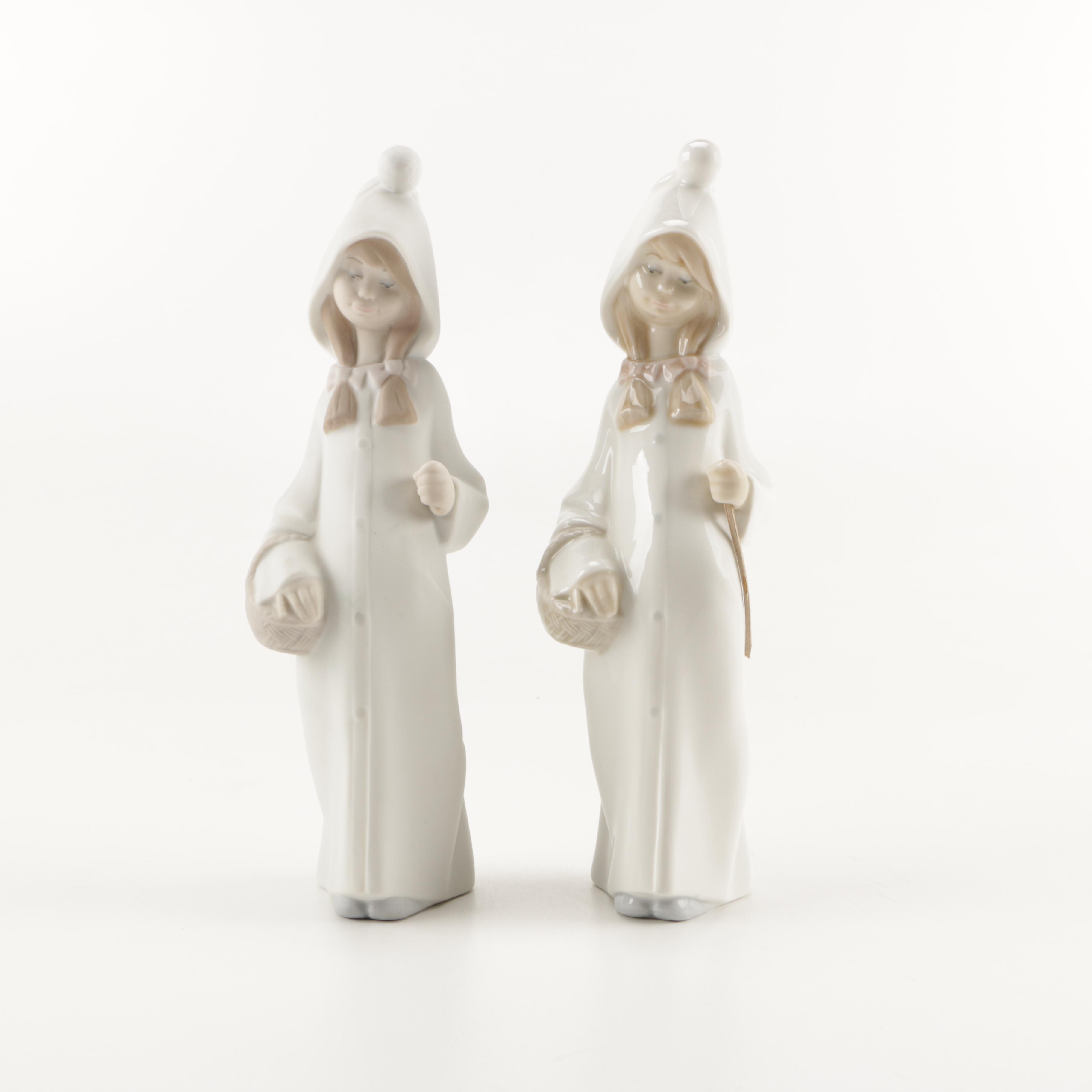 Two Lladró "Shepherd Girl with Basket" Porcelain Figurines