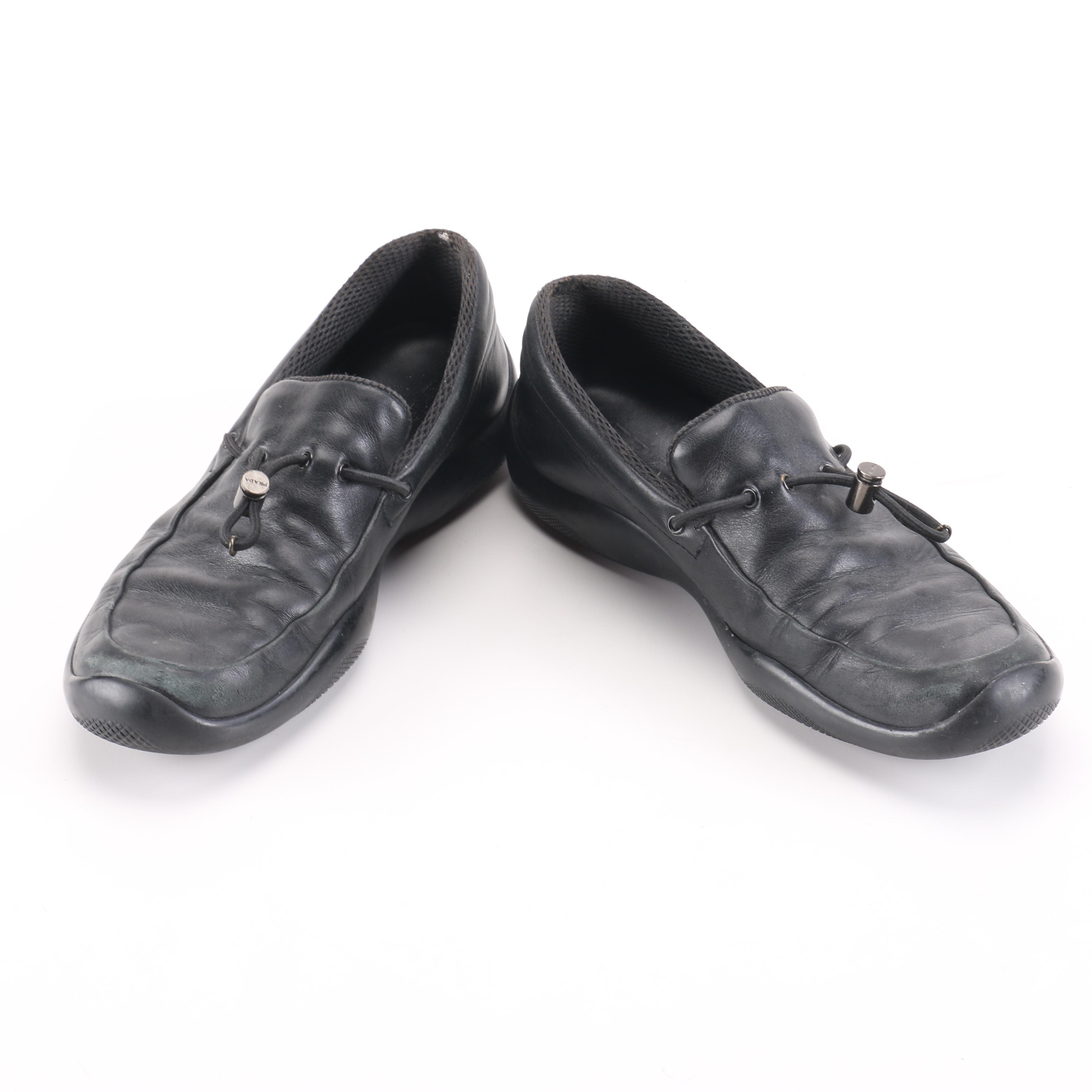 Prada Black Leather Toggle Loafers with Vibram Soles