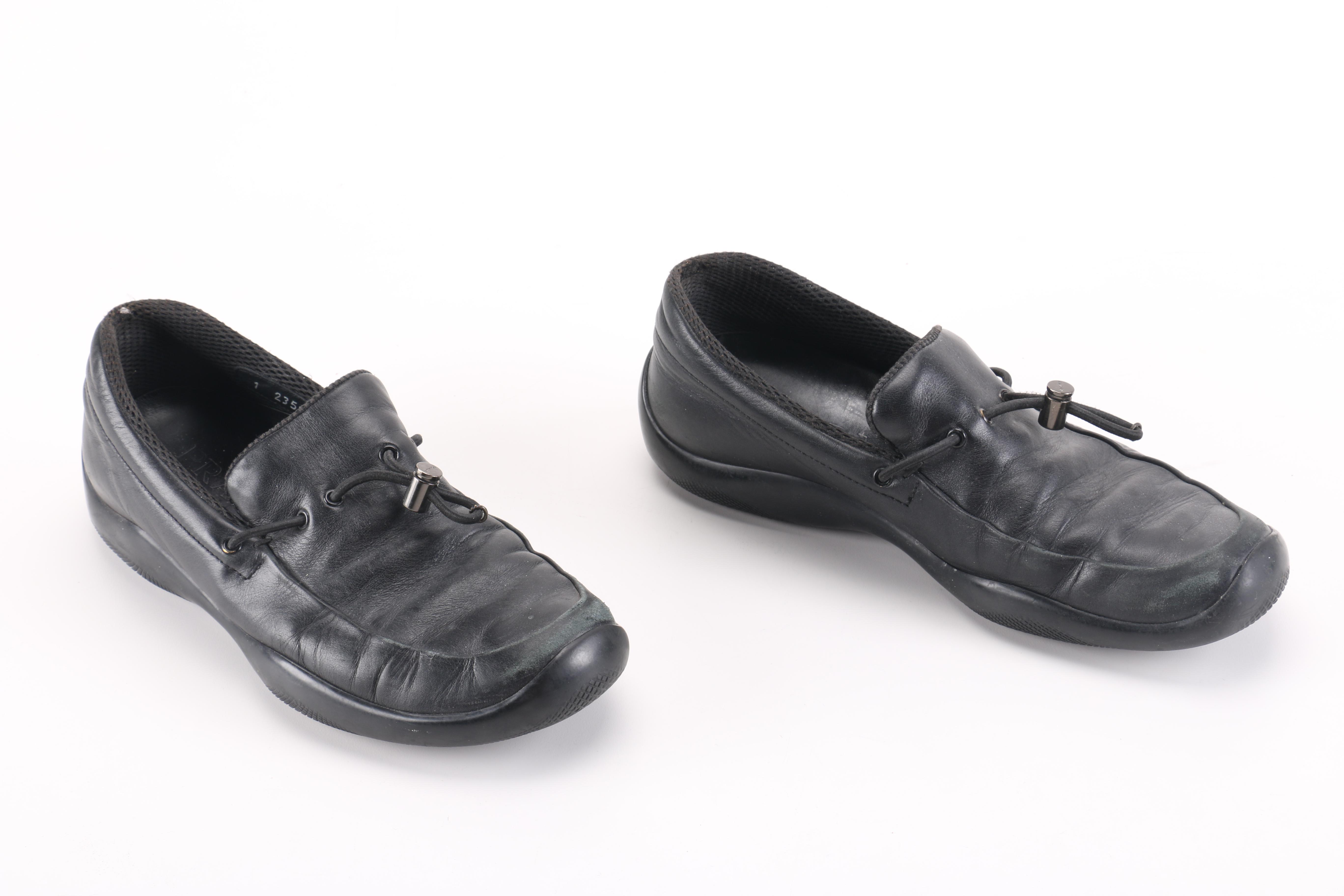 Prada Black Leather Toggle Loafers with Vibram Soles