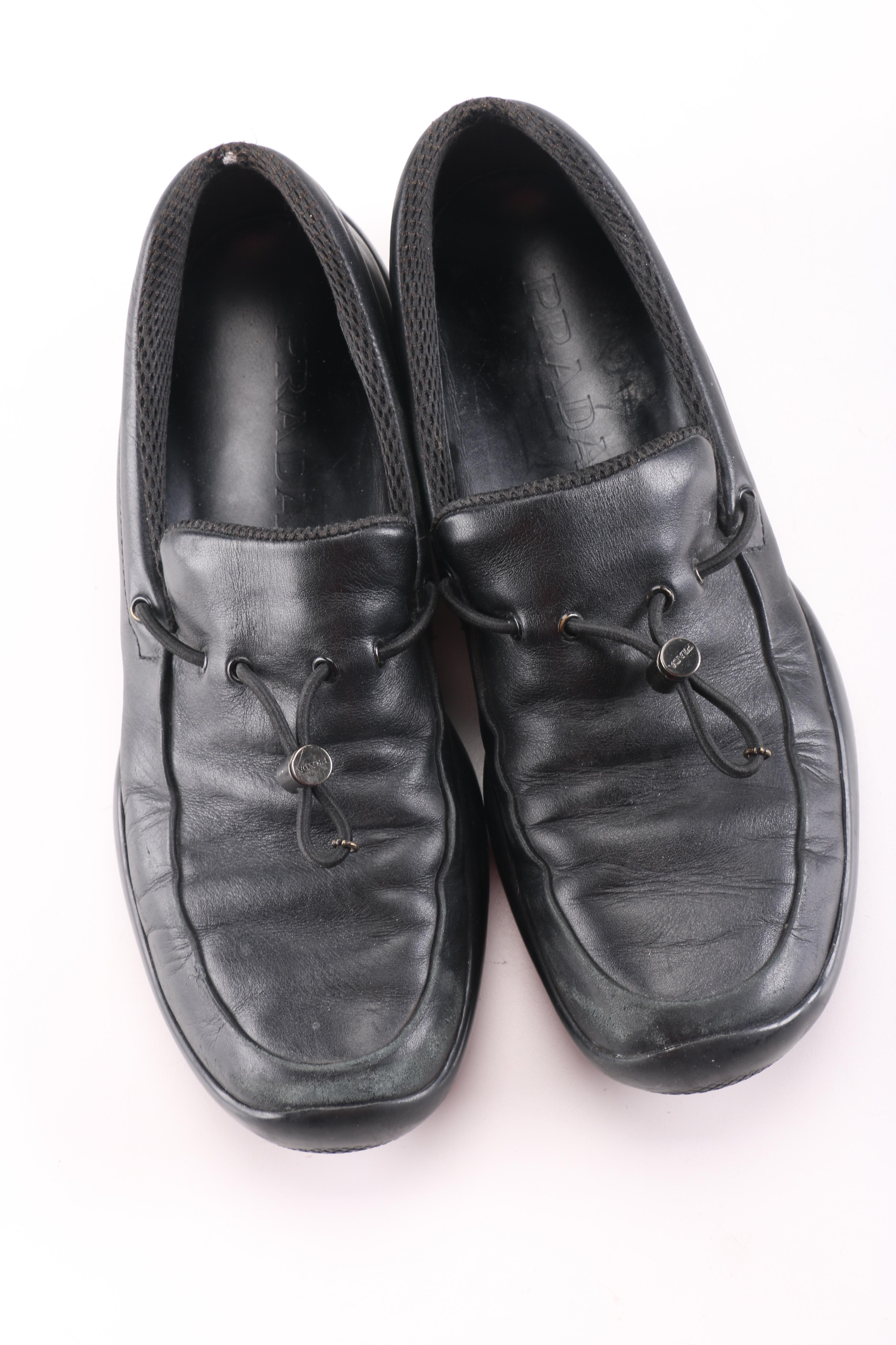Prada Black Leather Toggle Loafers with Vibram Soles