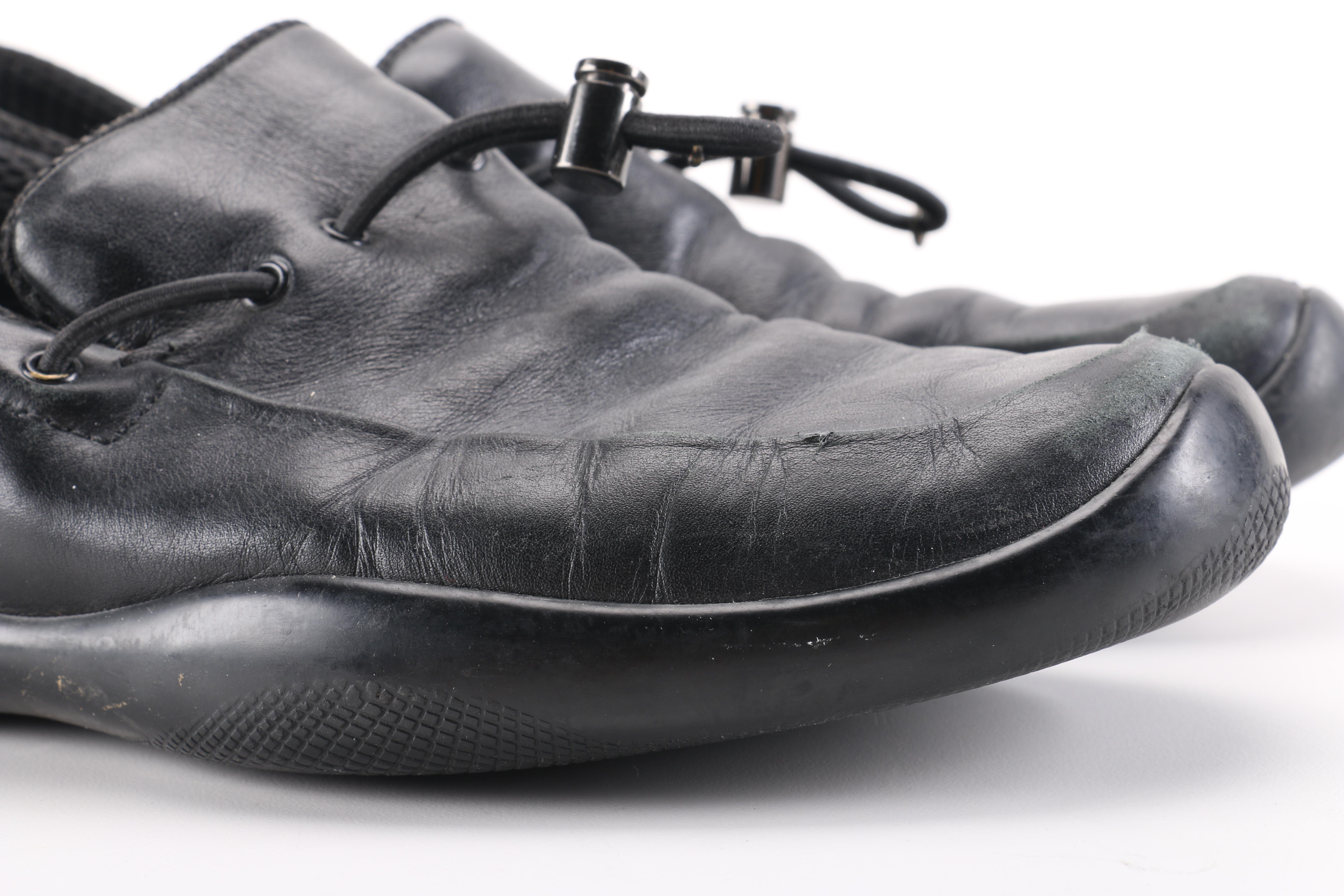 Prada Black Leather Toggle Loafers with Vibram Soles