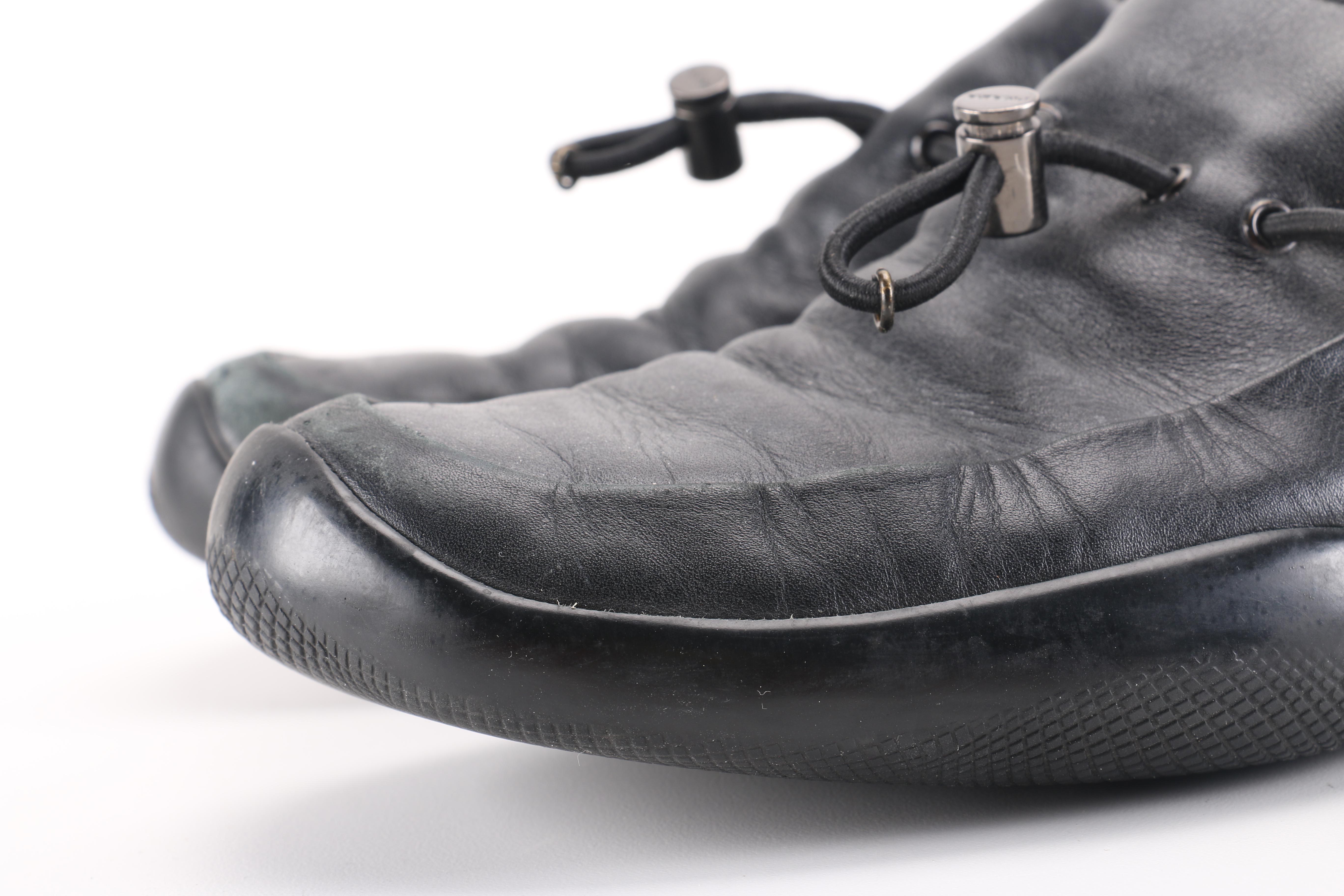 Prada Black Leather Toggle Loafers with Vibram Soles