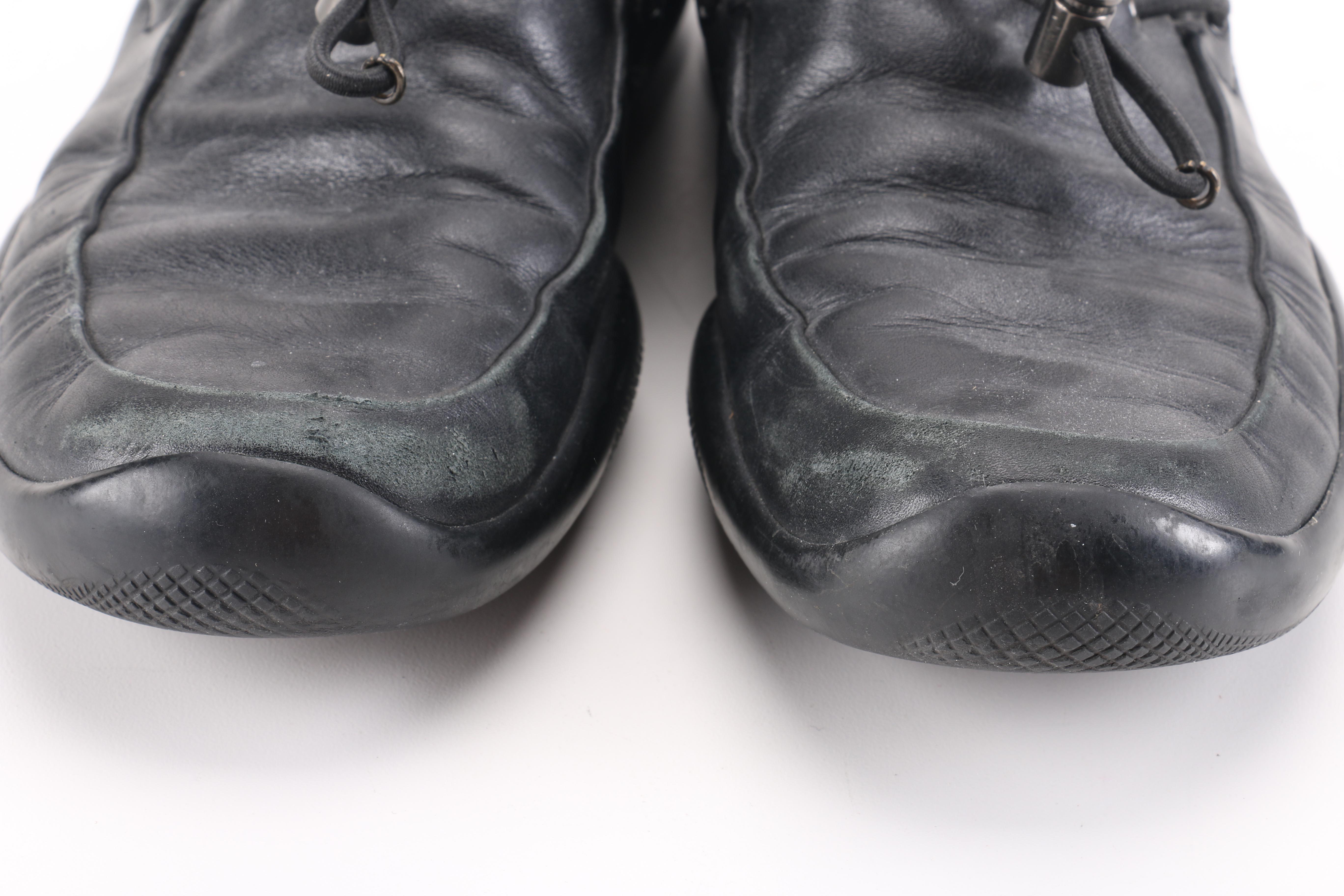 Prada Black Leather Toggle Loafers with Vibram Soles