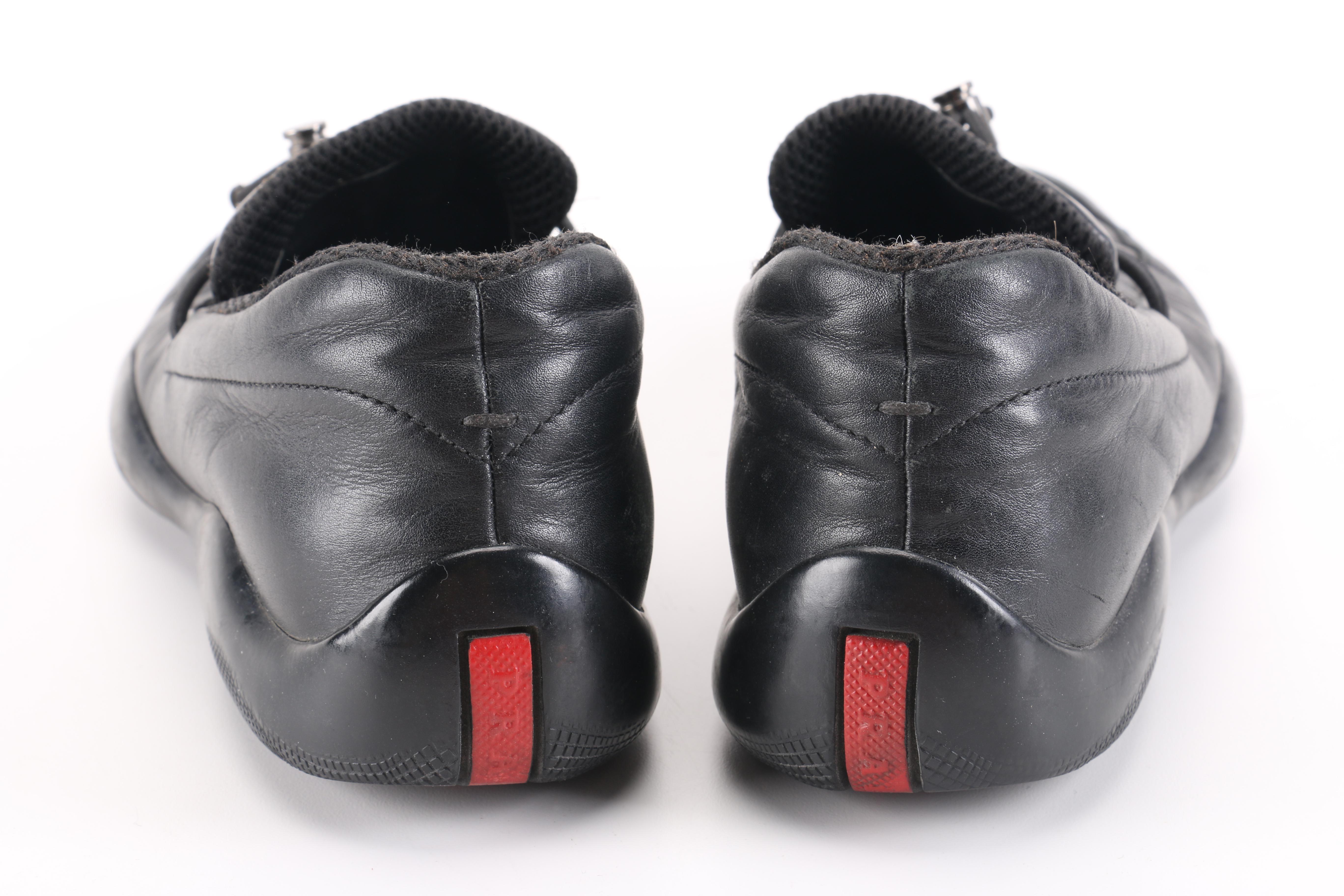 Prada Black Leather Toggle Loafers with Vibram Soles