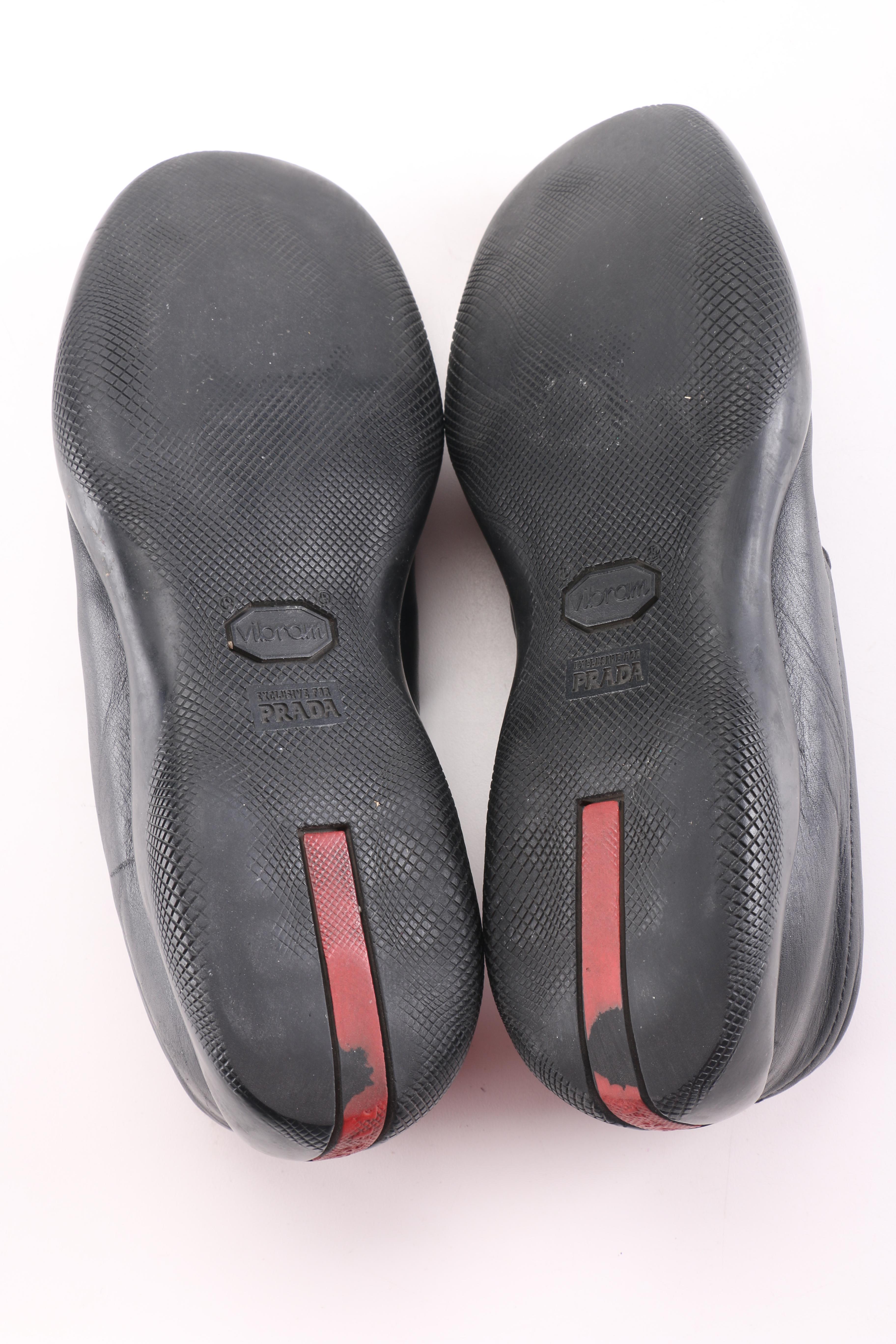Prada Black Leather Toggle Loafers with Vibram Soles