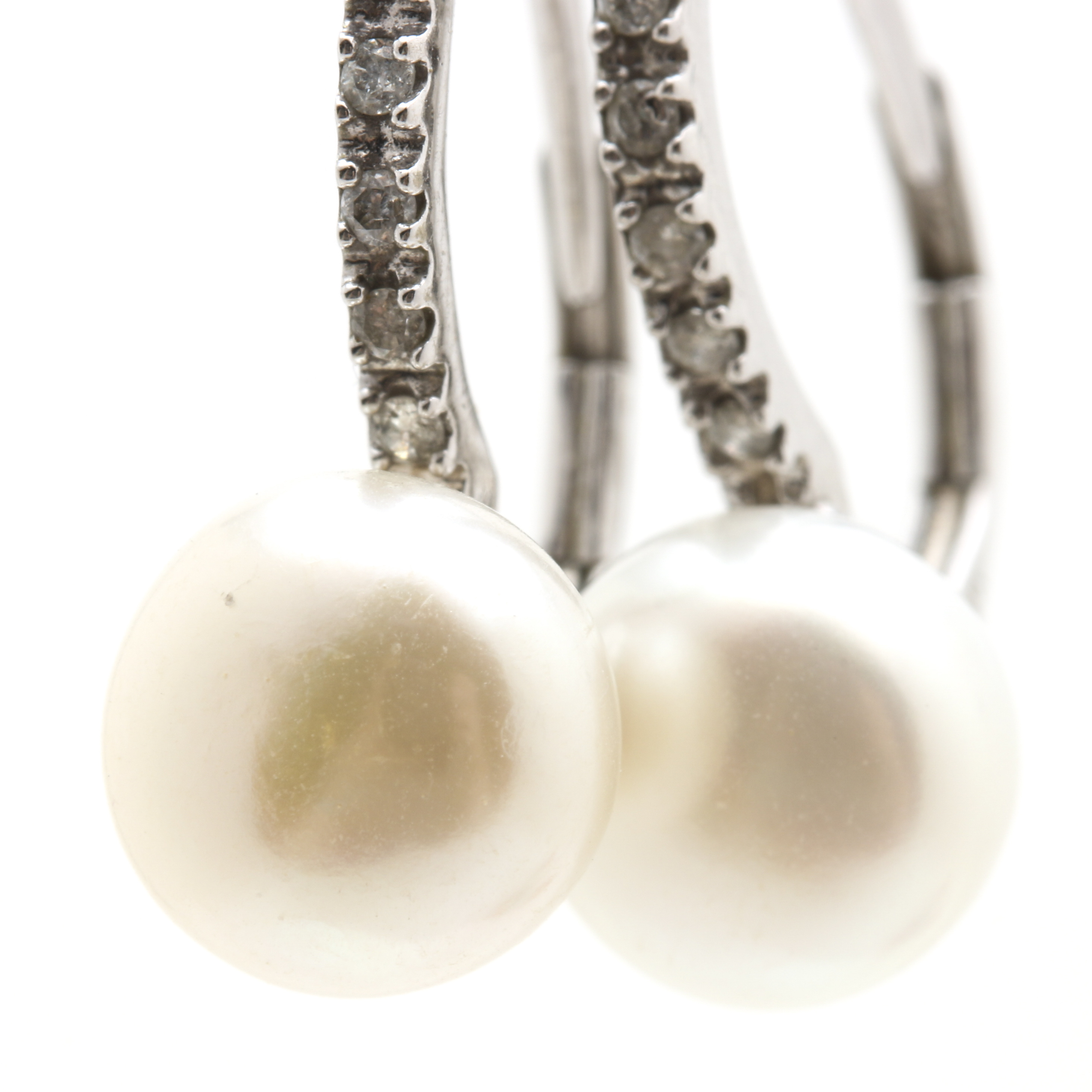 14K White Gold Pearl and Diamond Earrings