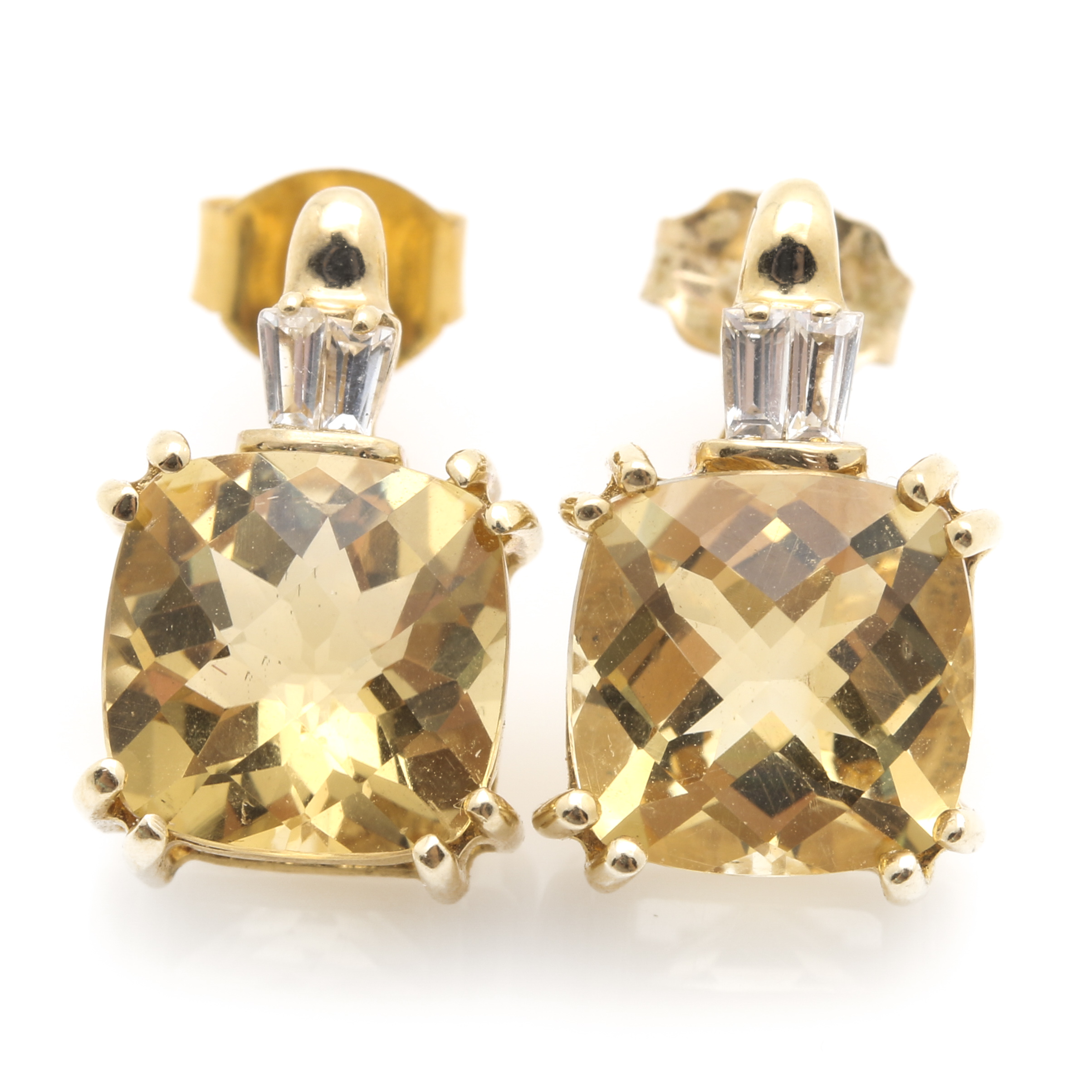 14K Yellow Gold Citrine and White Topaz Earrings