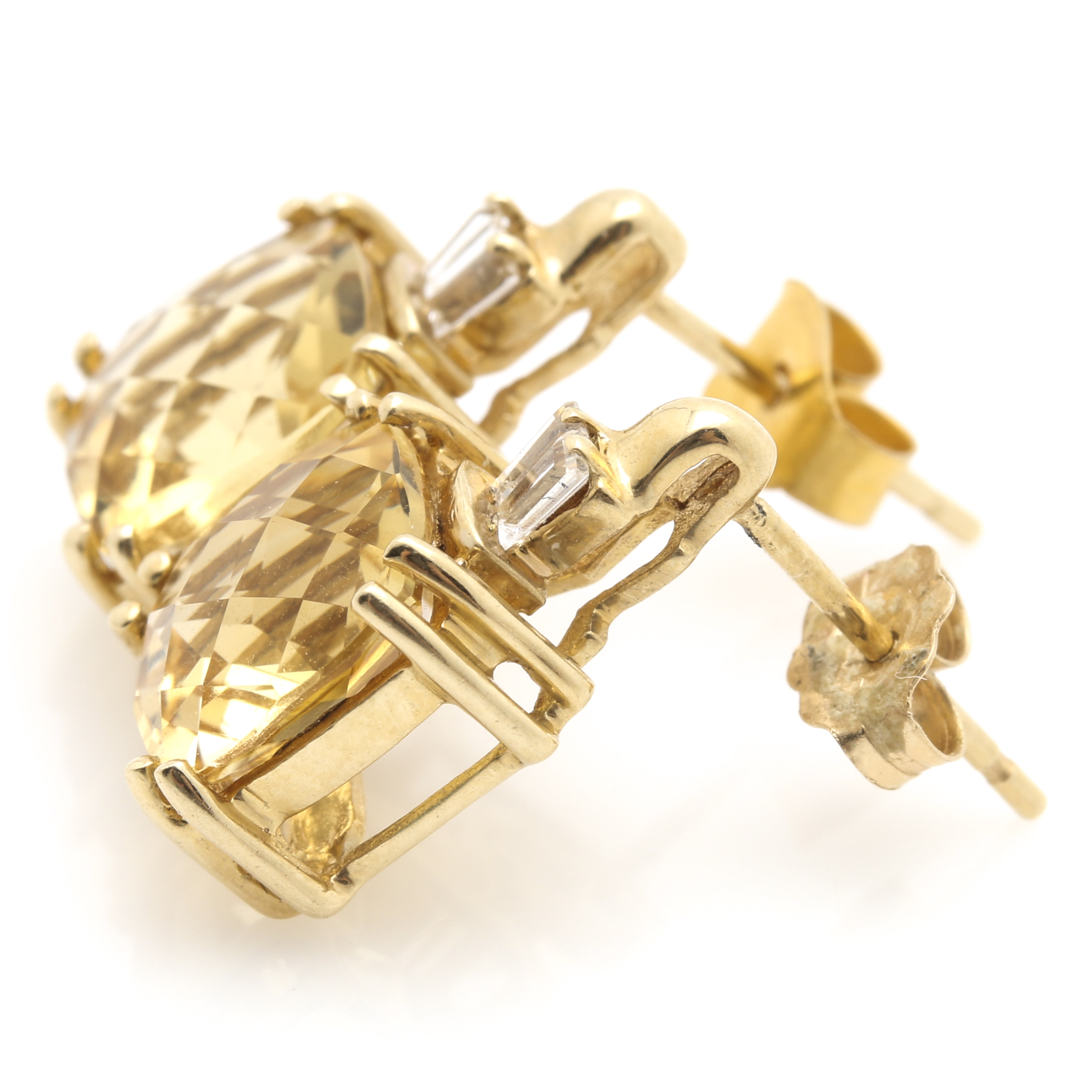 14K Yellow Gold Citrine and White Topaz Earrings