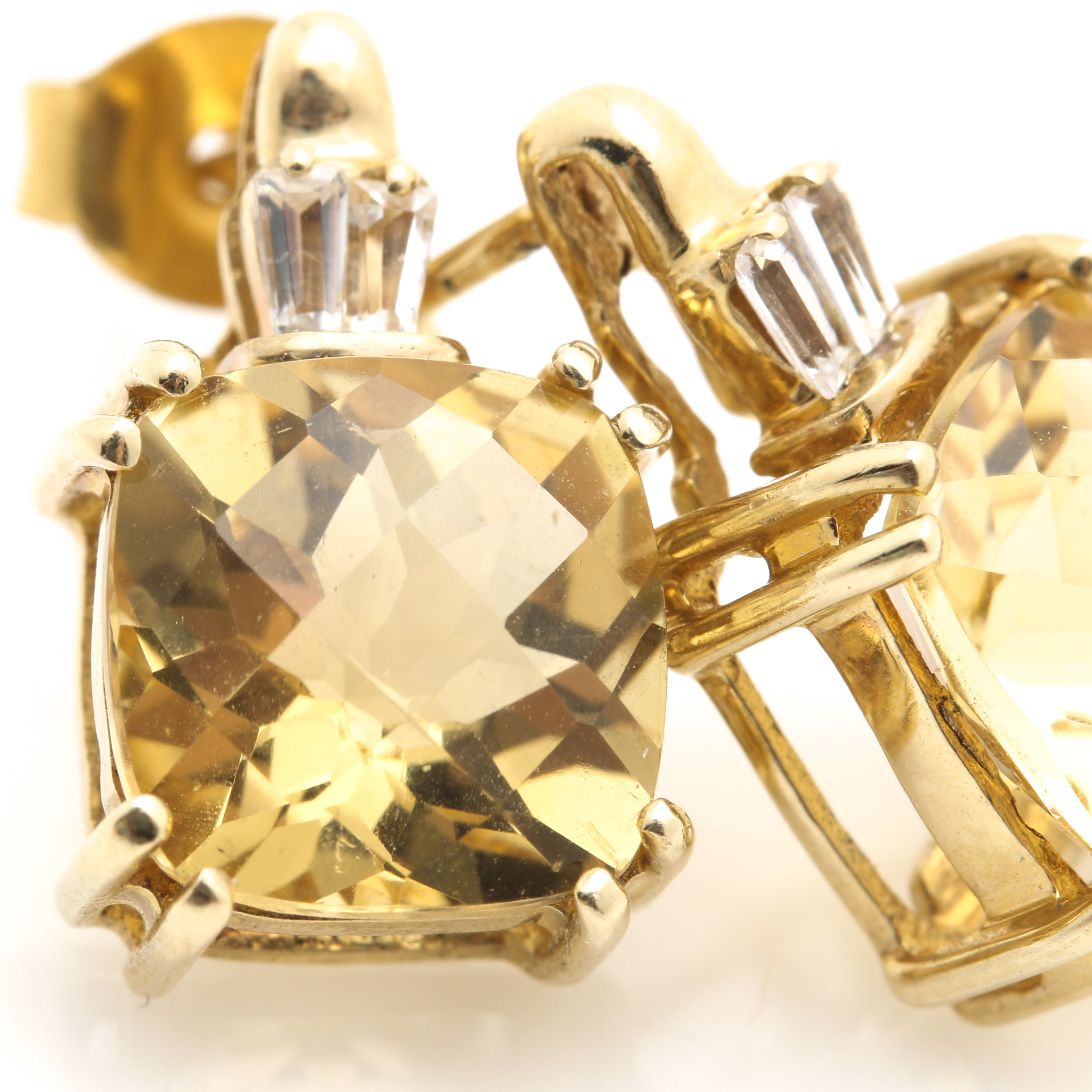 14K Yellow Gold Citrine and White Topaz Earrings