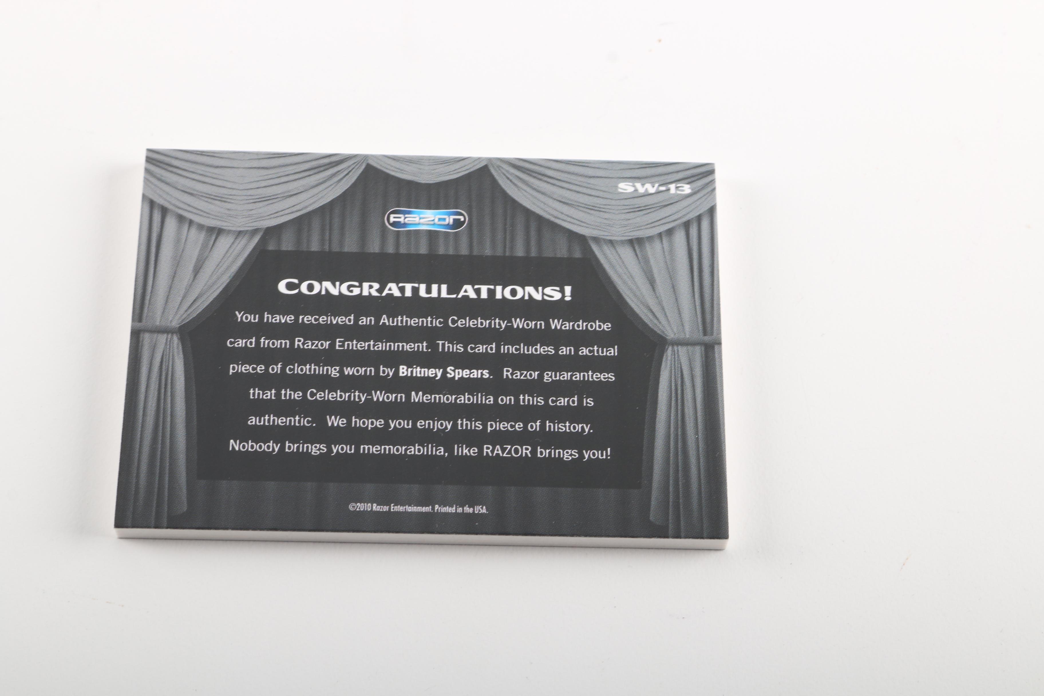 Razor Entertainment Britney Spears Authentic Worn Wardrobe Piece