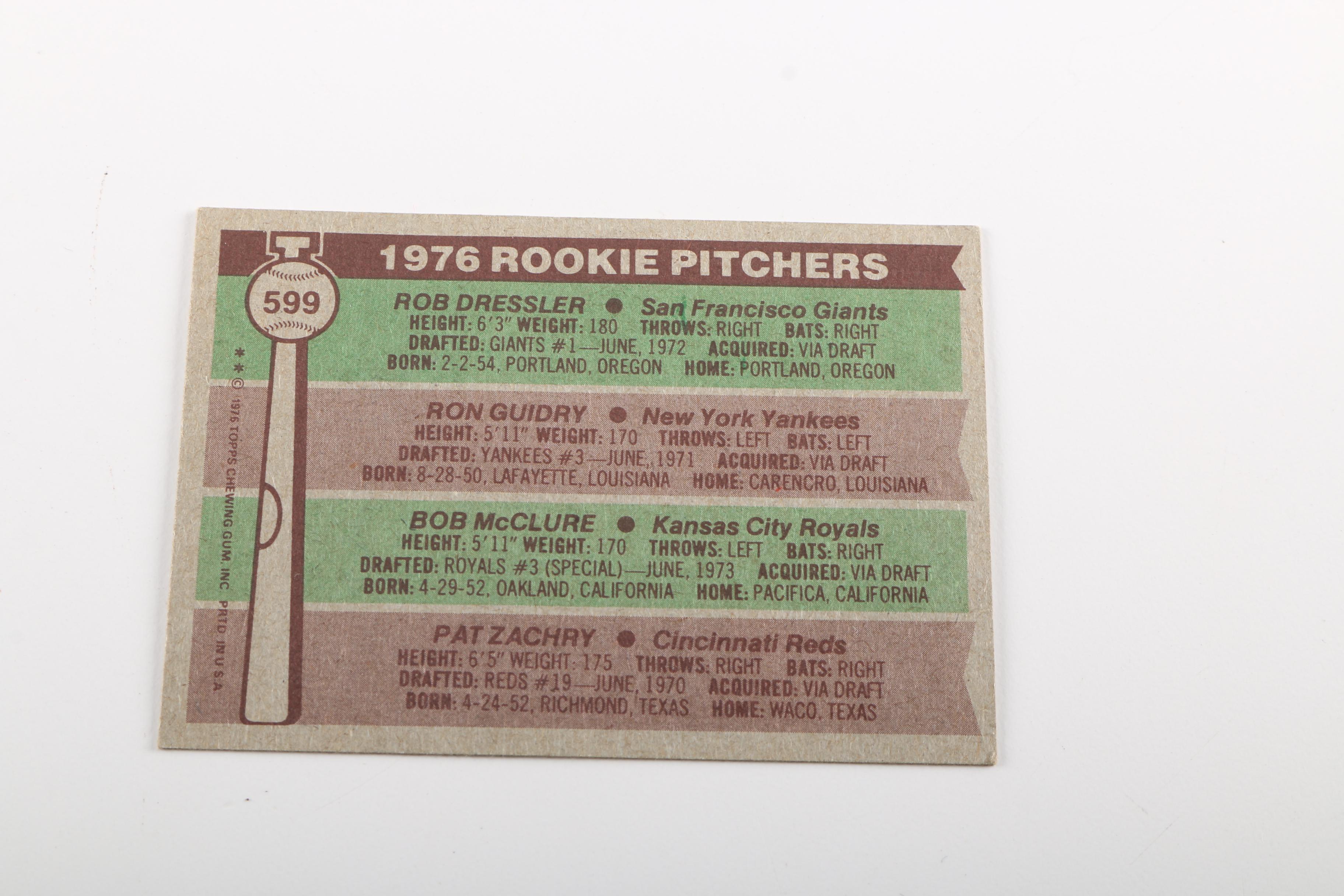 1976 Topps #599 Ron Guidry Rookie Card