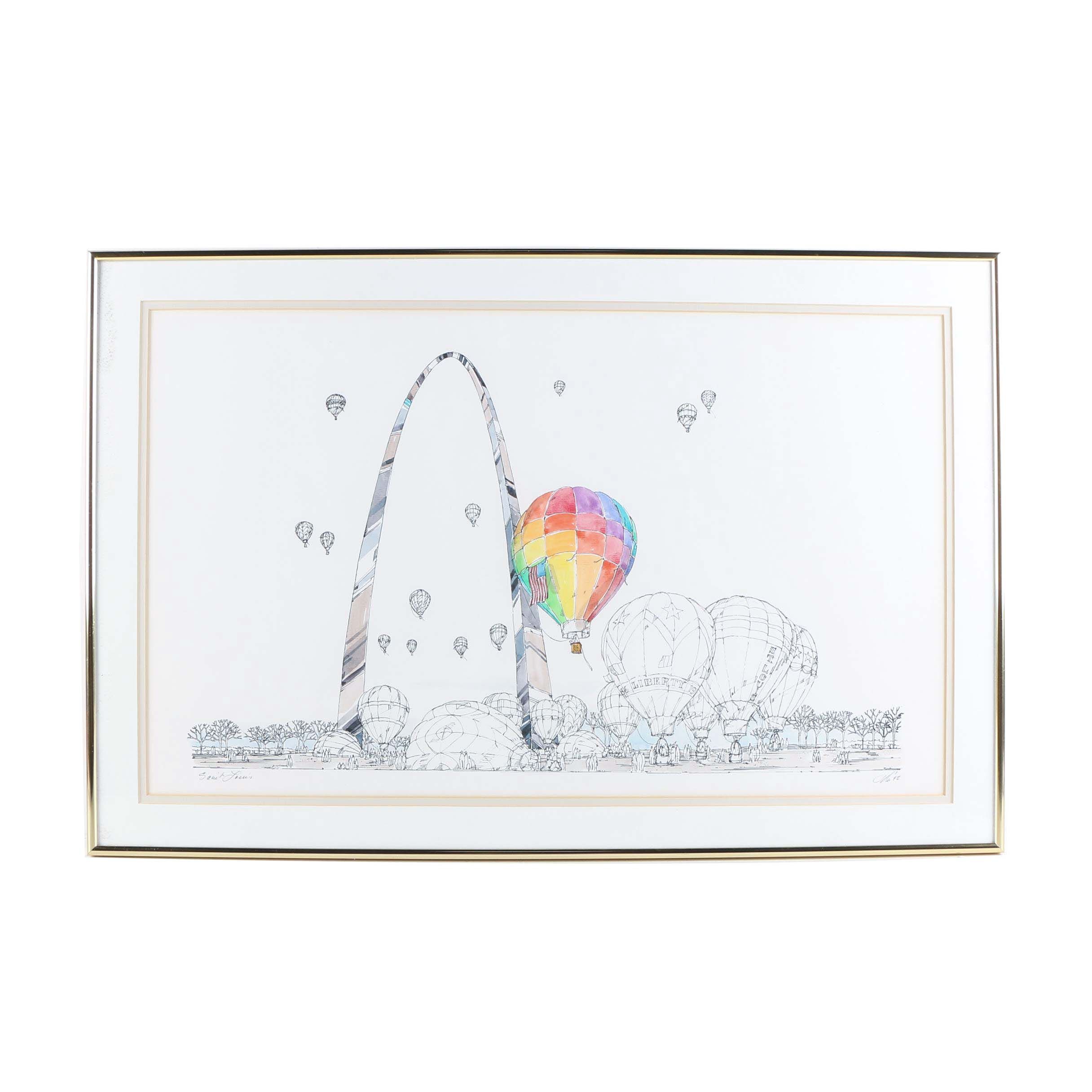 John Pils Hand-Colored Lithograph "Saint Louis"