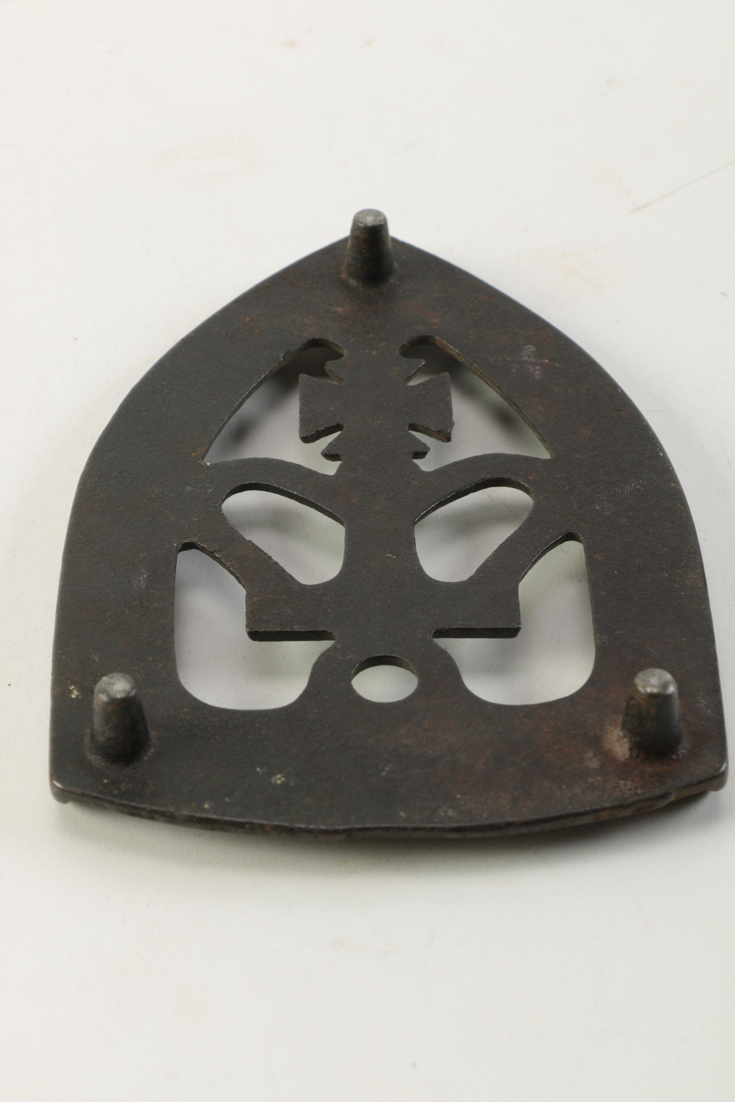 Vintage Metal Irons With Trivet Stands