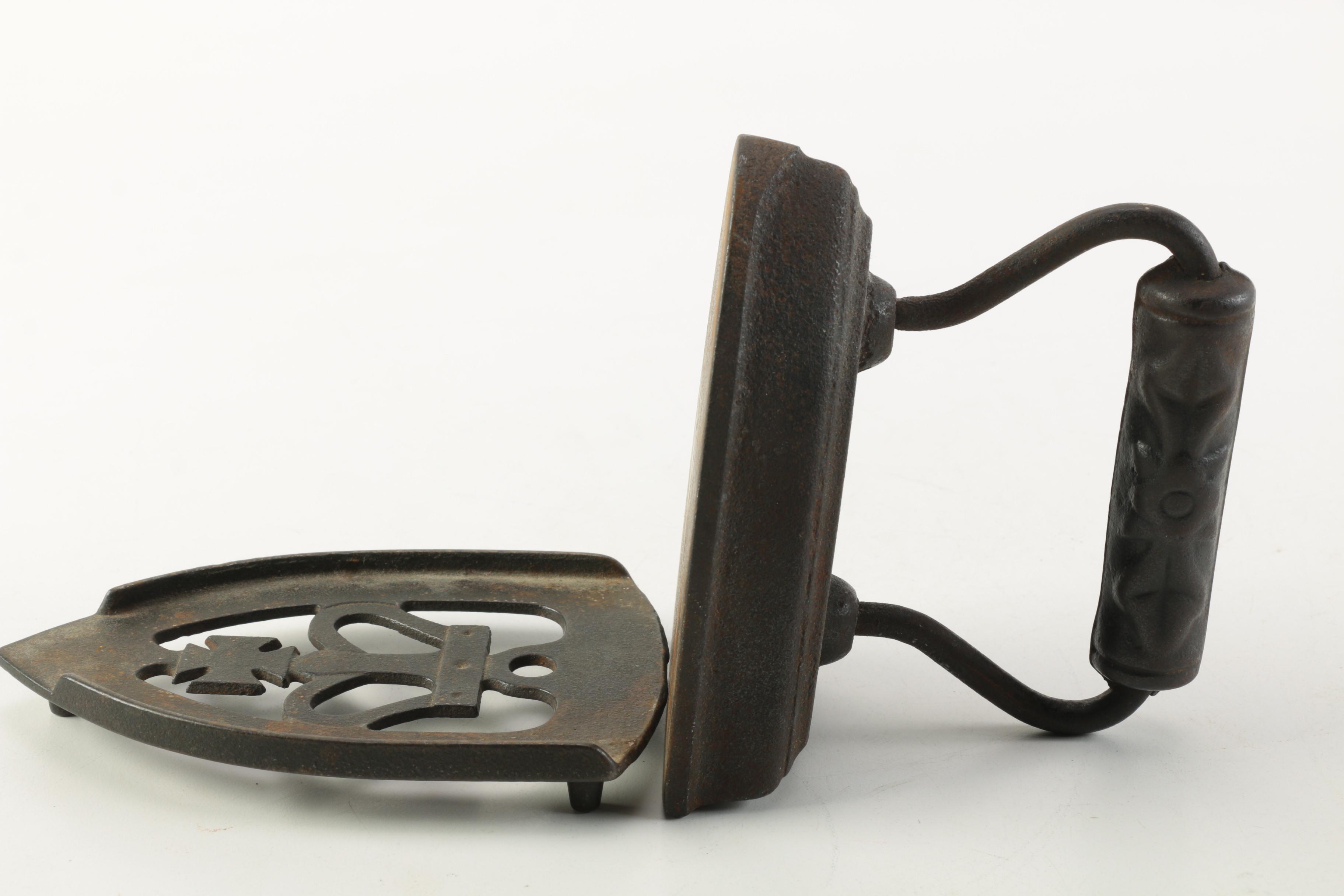 Vintage Metal Irons With Trivet Stands