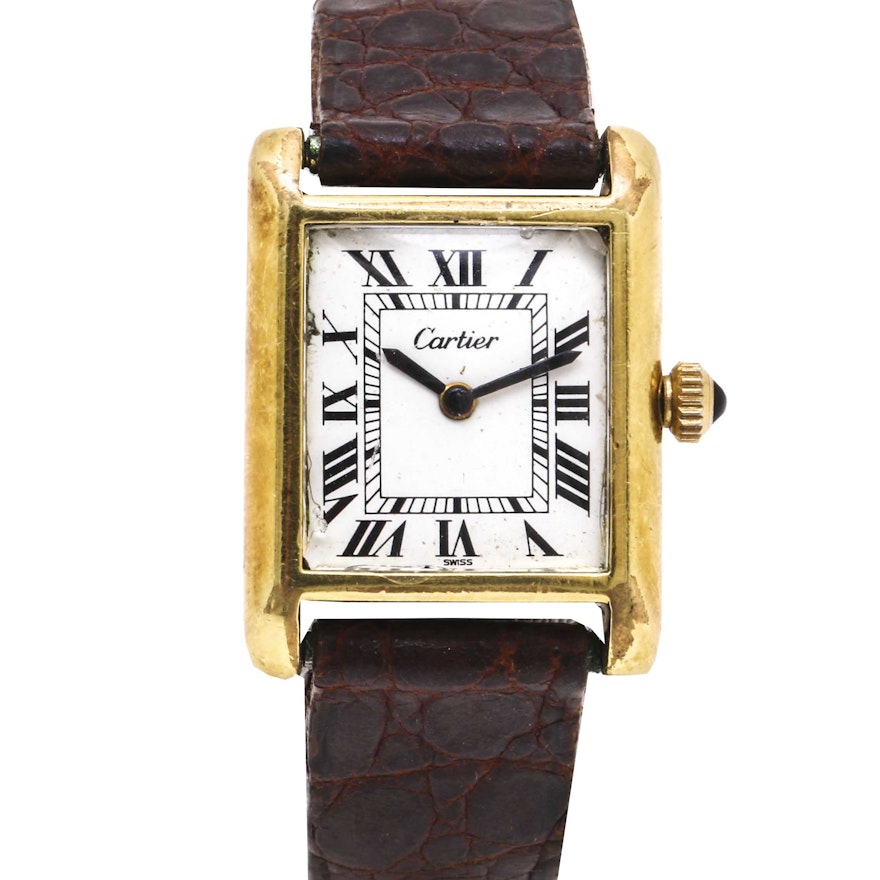 Vintage Cartier 18K Gold Electroplated Manual Wind Tank Wristwatch