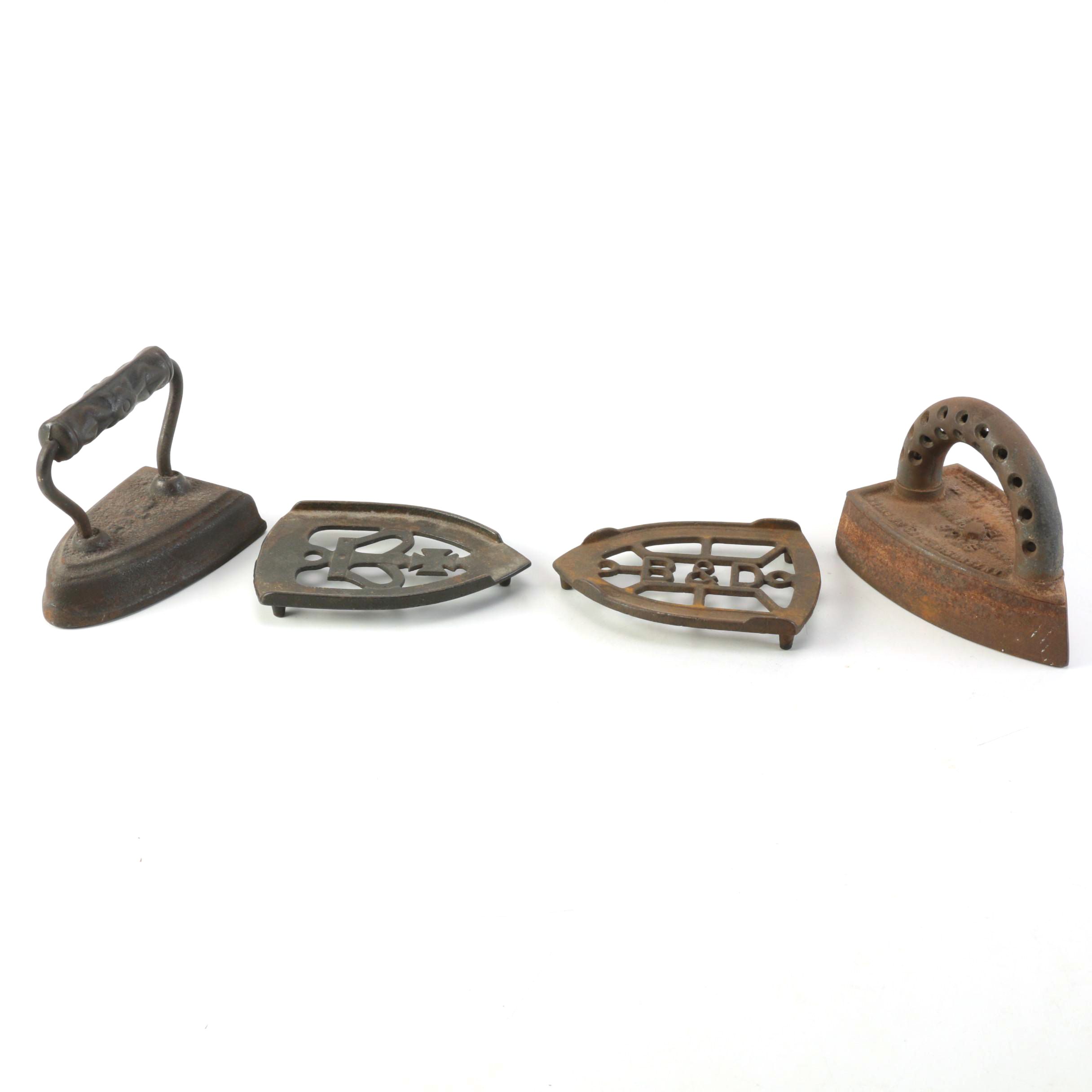 Vintage Metal Irons With Trivet Stands