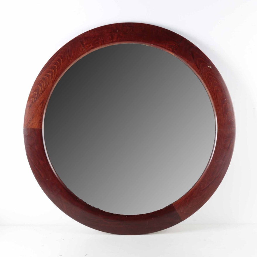 Round Wooden Framed Mirror