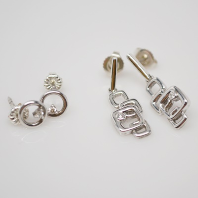 Two Pair of Sterling Silver Diamond Pierced Earrings