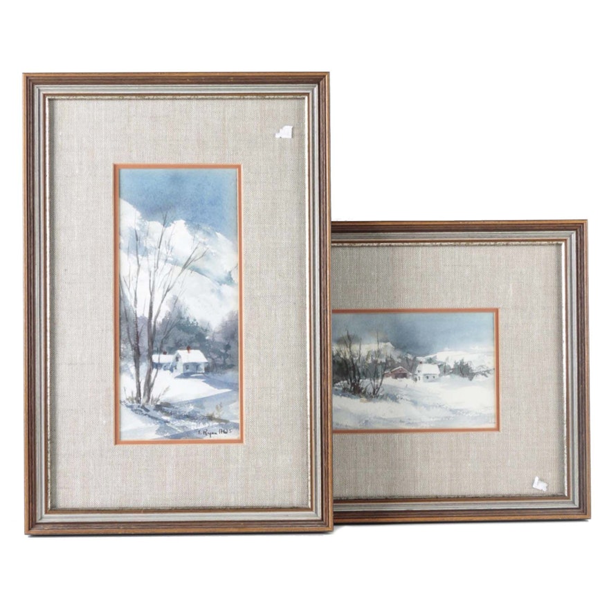 E. Ryan Watercolors on Paper of Winter Landscape Scenes