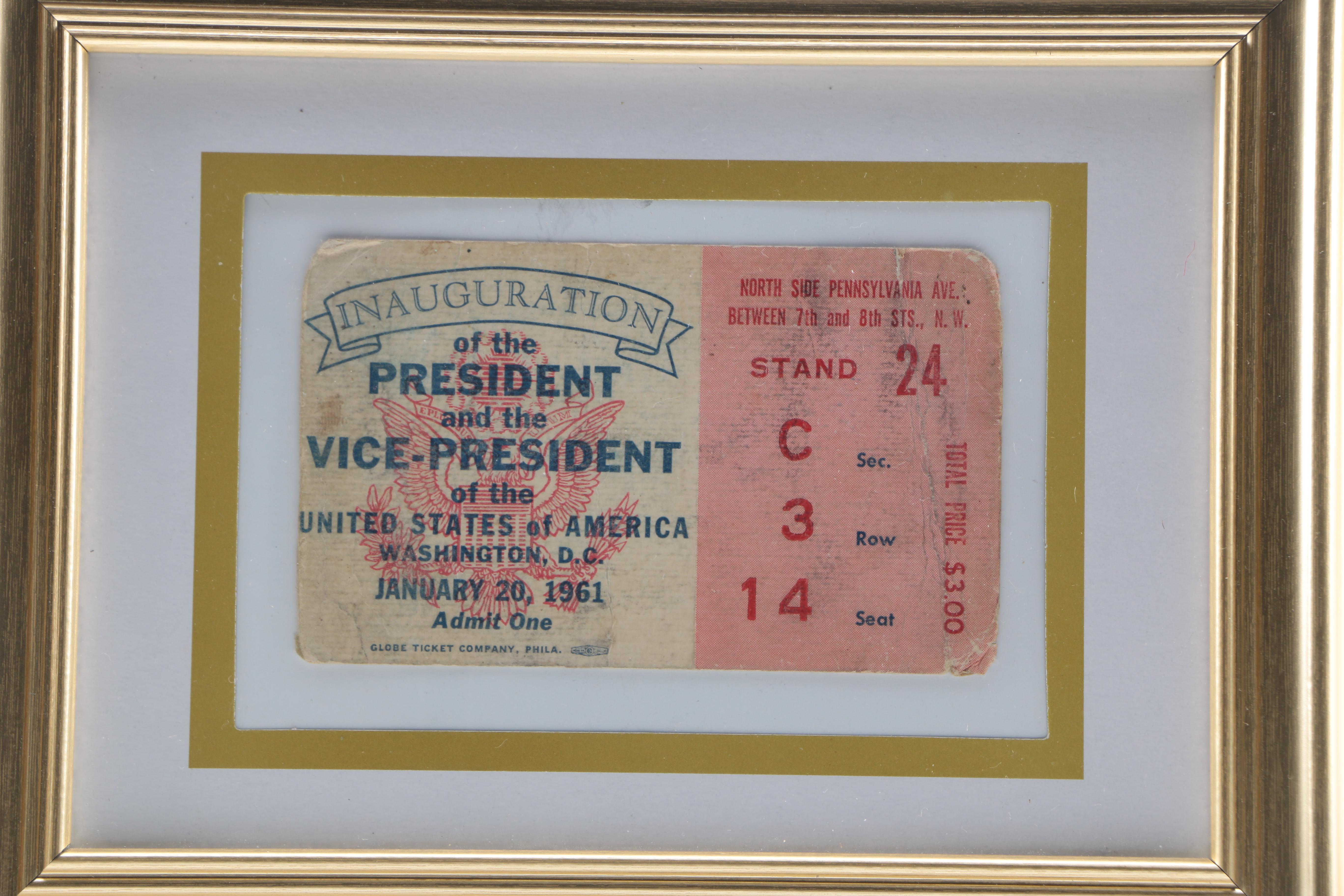Framed 1961 Presidential Inauguration Ticket