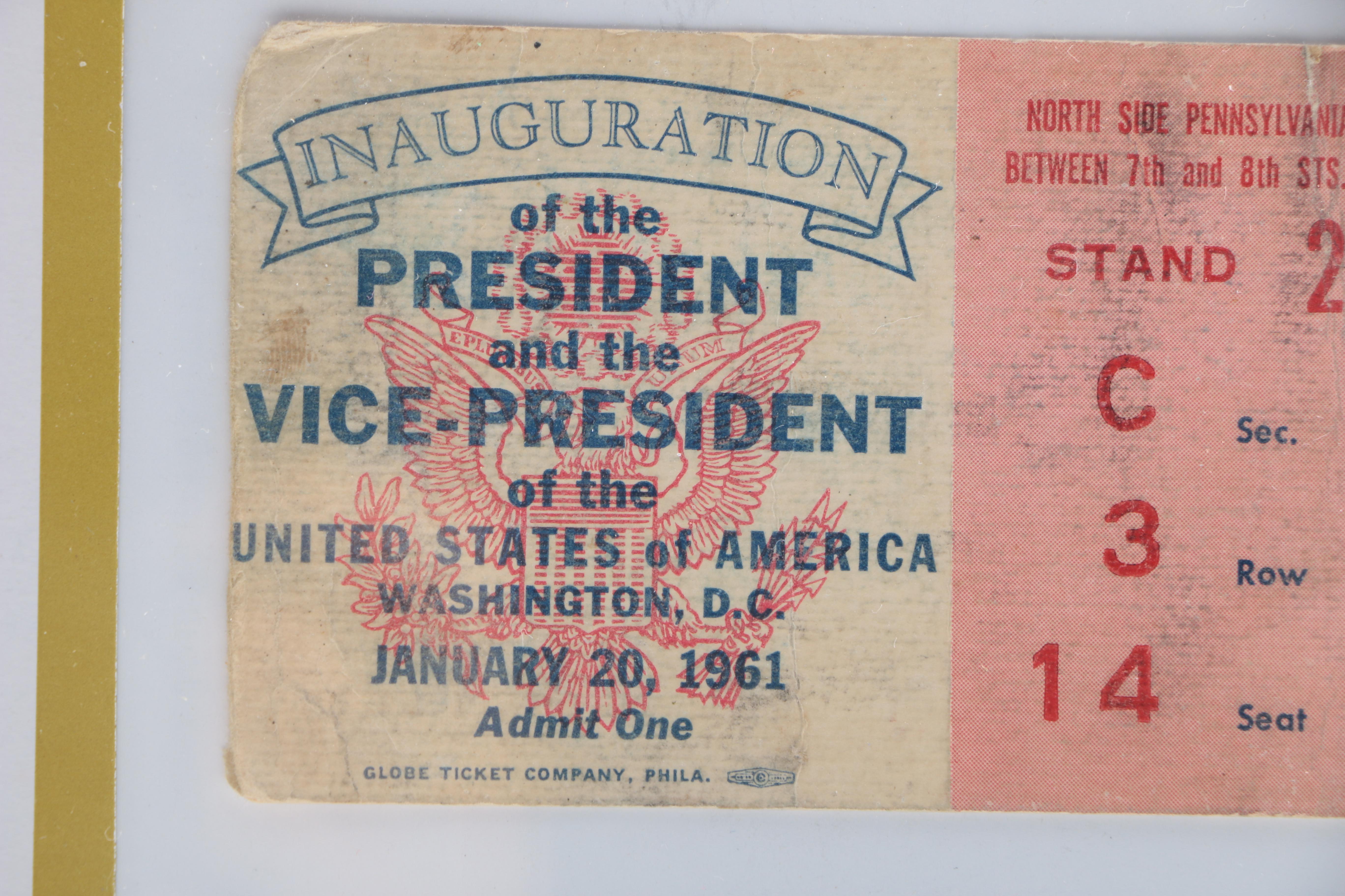 Framed 1961 Presidential Inauguration Ticket