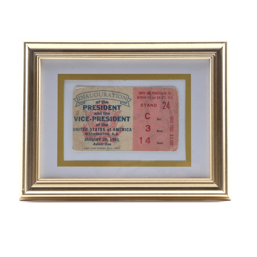 Framed 1961 Presidential Inauguration Ticket