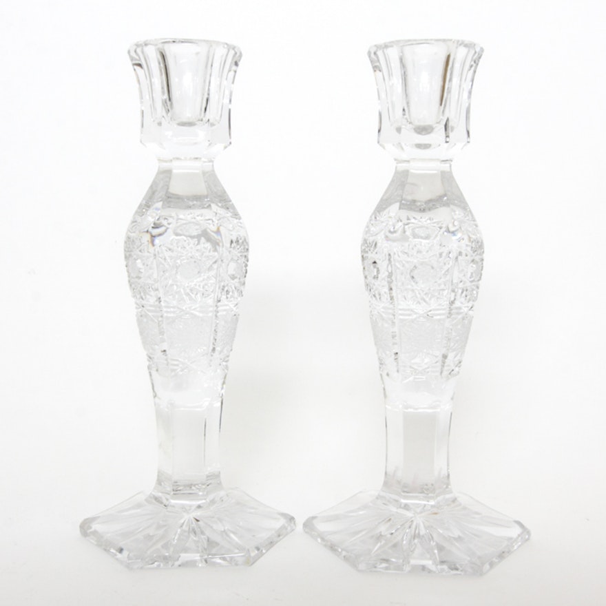 Pair of Bohemia Crystal Czech Candlesticks