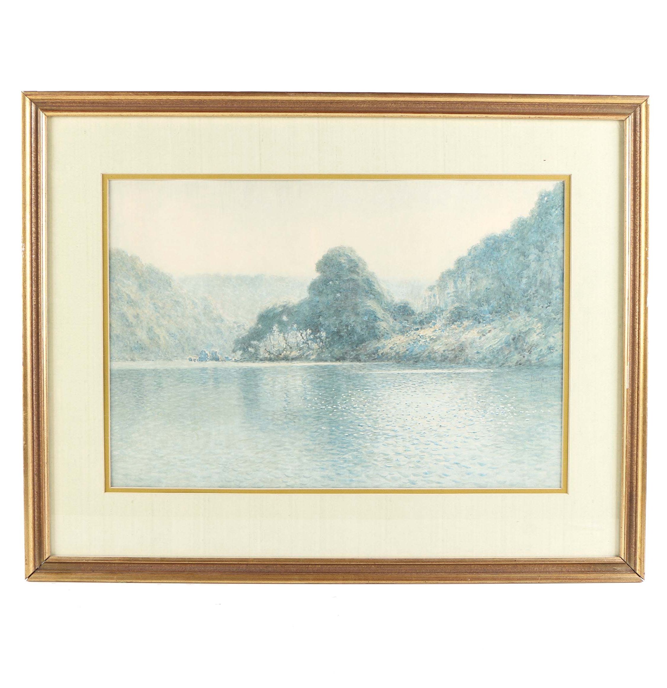 Offset Romantic Style Lithograph of Landscape