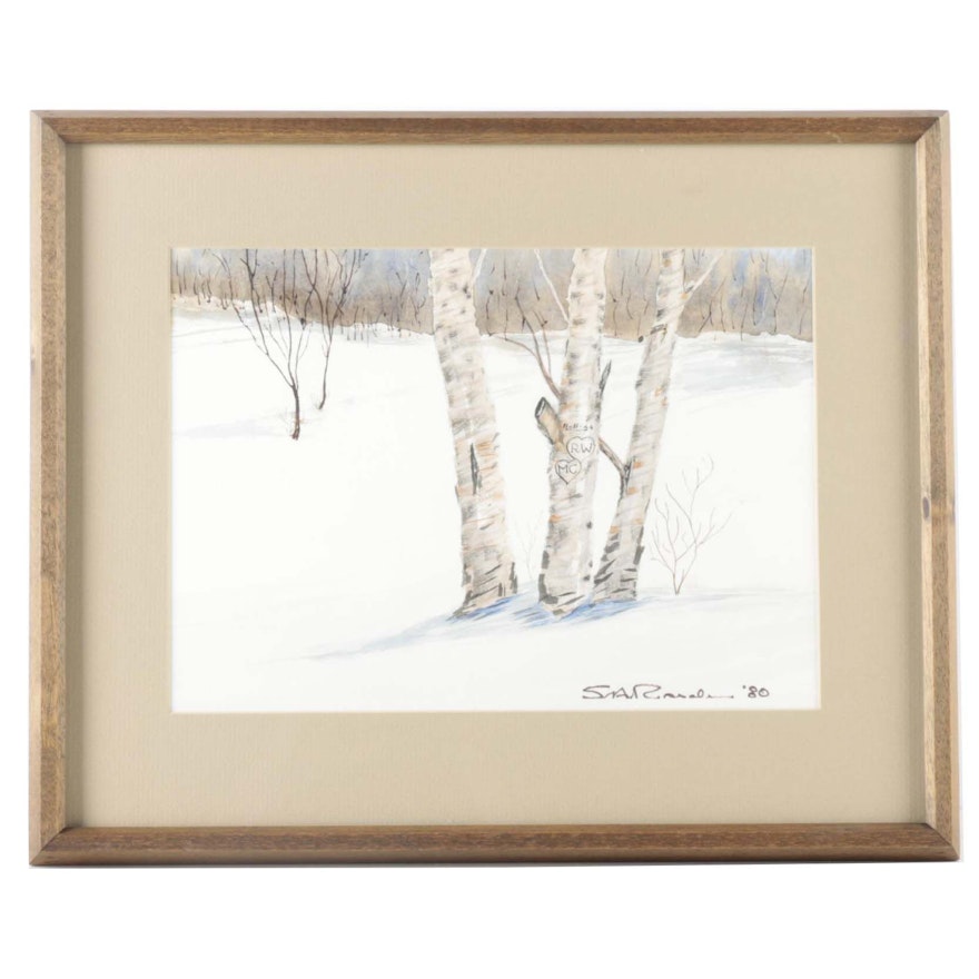 Original Signed Winterscape Watercolor Painting