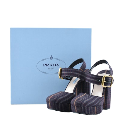 Prada Ankle Strap Platform Shoes in Bordeaux Plaid Prada Ankle Strap Platform Shoes in Bordeaux Plaid