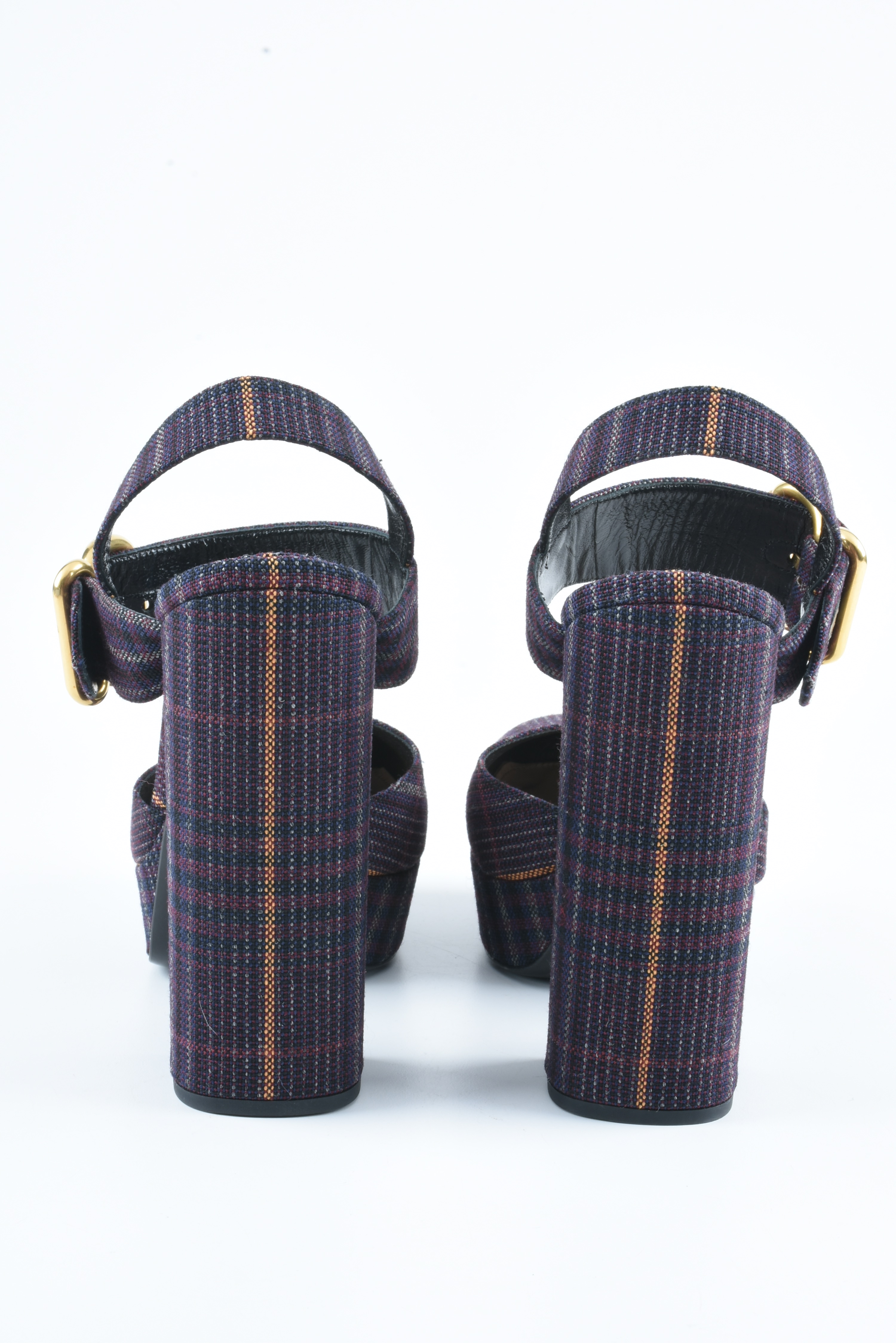 Prada Ankle Strap Platform Shoes in Bordeaux Plaid