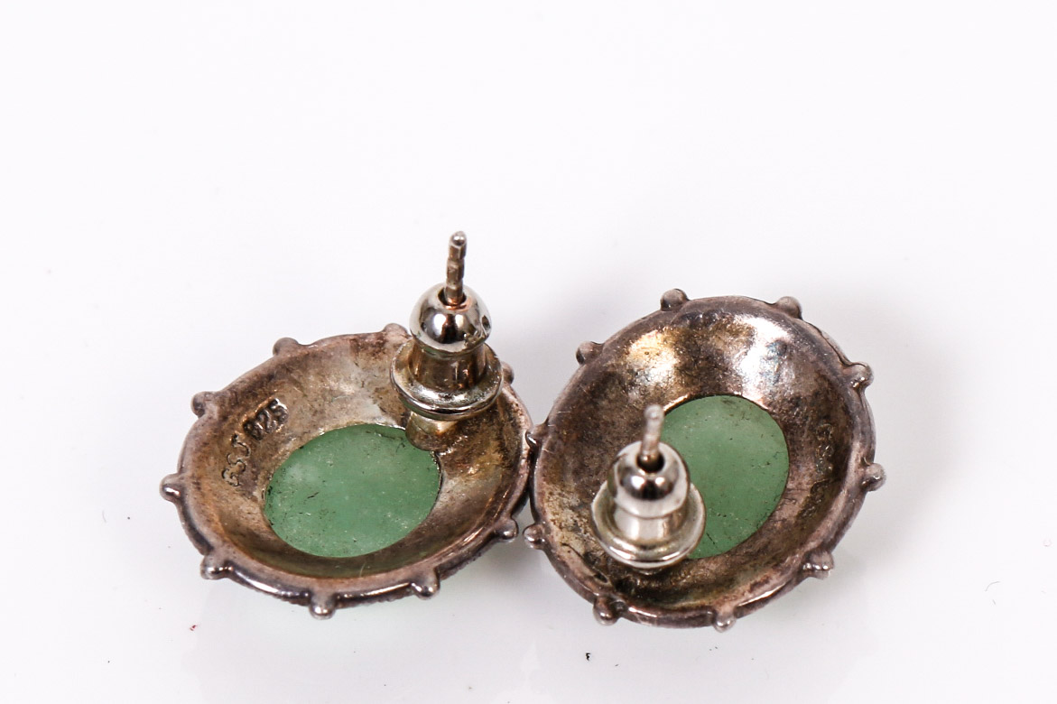 Sterling Silver and Jade Bracelet, Ring, and Earring Set